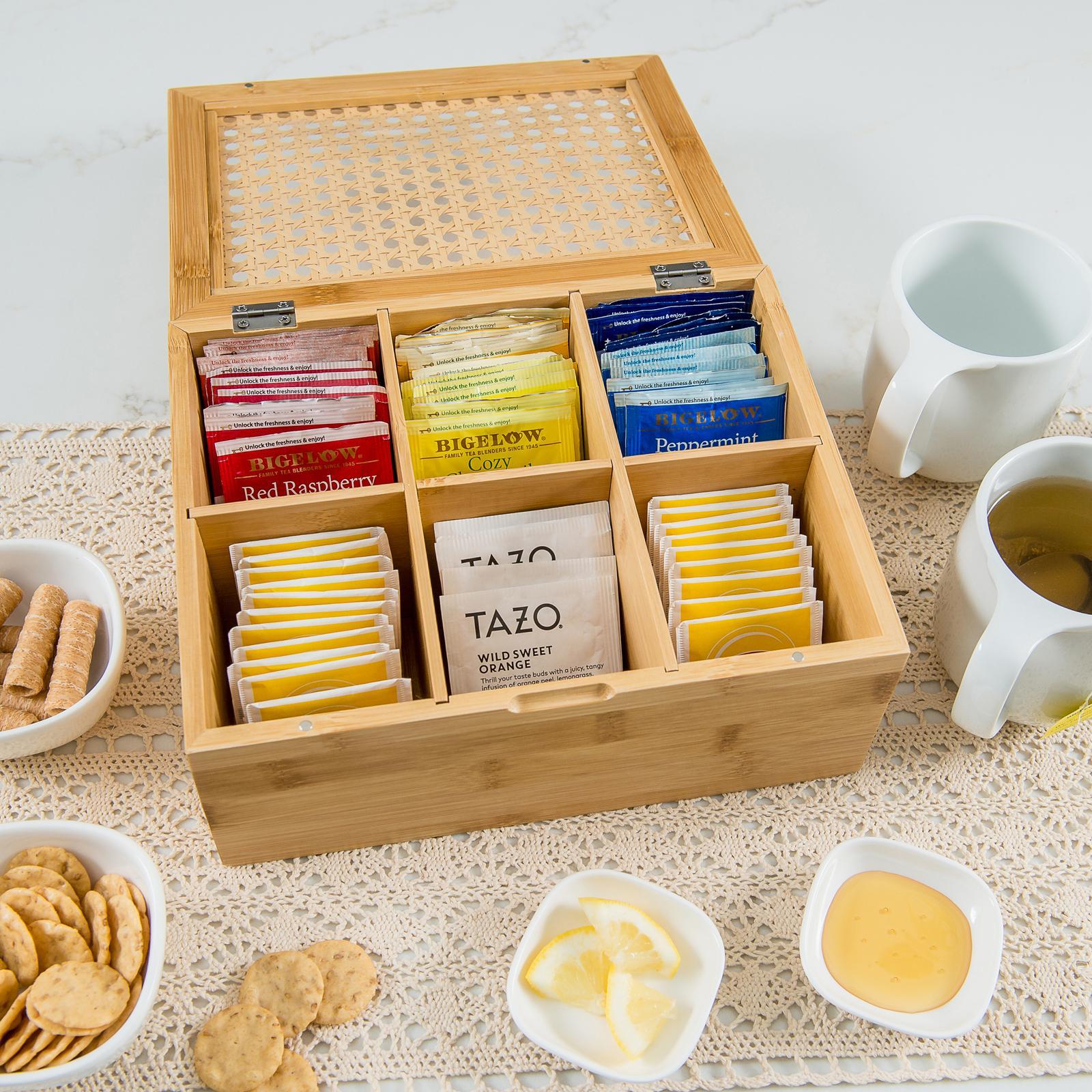 Bamboo 6-Section Tea Box with Rattan Top, Set of 2 17 Bamboo 6-Section Tea Box with Rattan Top, Set of 2