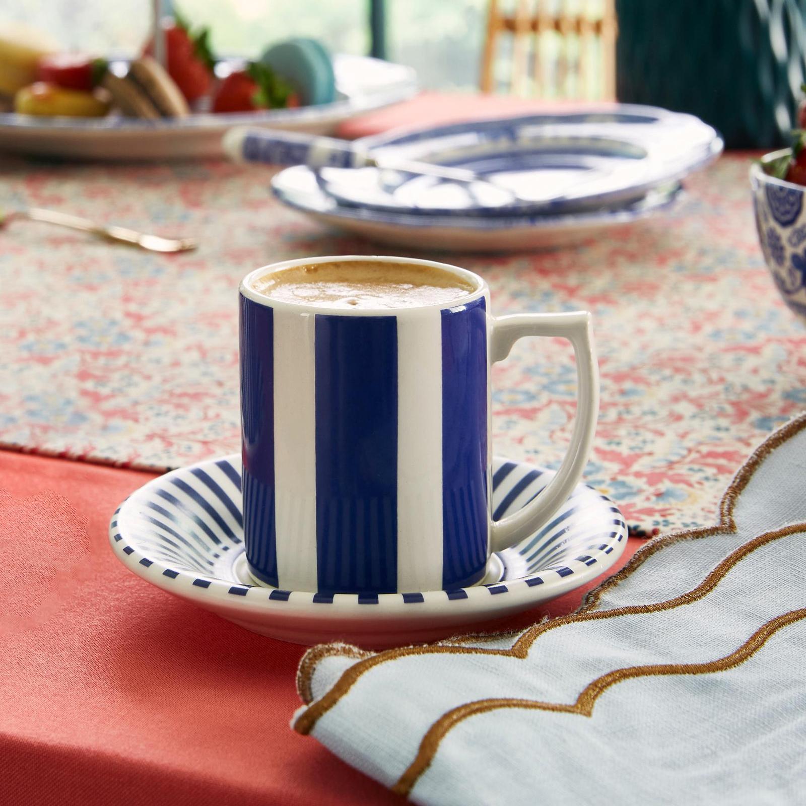 Blue Italian Steccato Espresso Cup & Saucer 1 Blue Italian Steccato Espresso Cup & Saucer