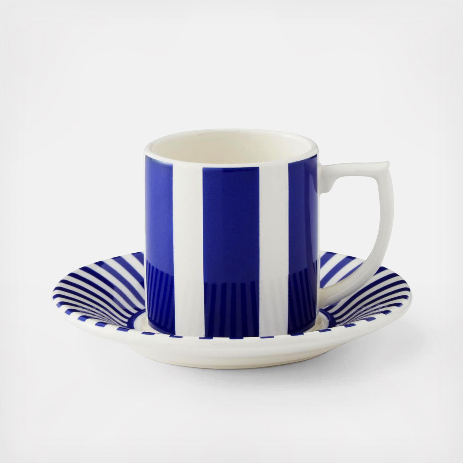 Blue Italian Steccato Espresso Cup & Saucer 2 Blue Italian Steccato Espresso Cup & Saucer