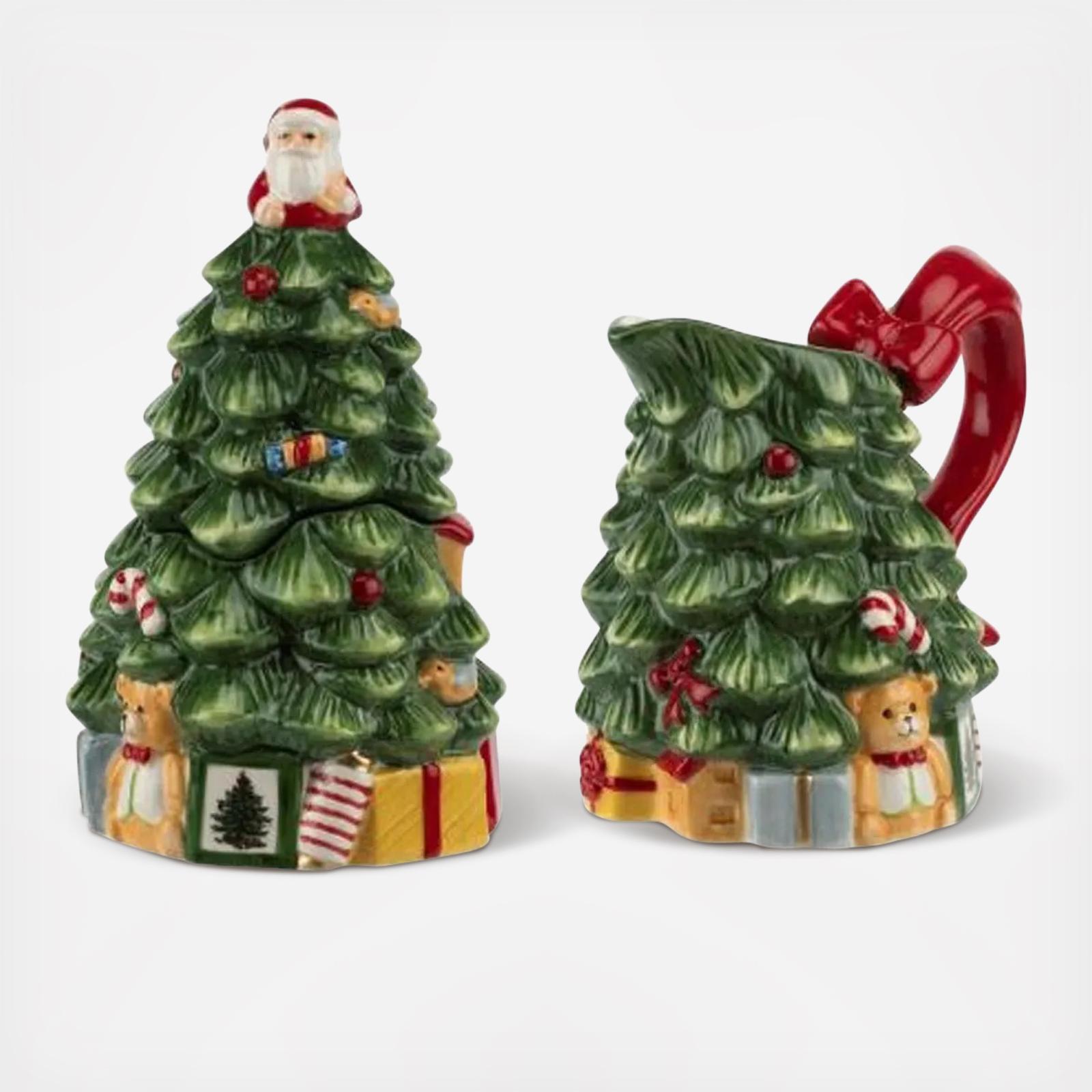 Christmas Tree Figural Creamer & Sugar Bowl Set