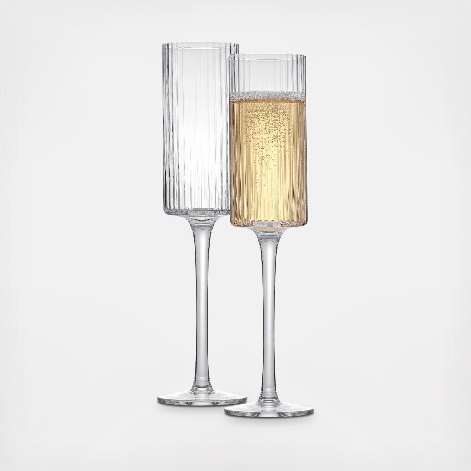 Elle Fluted Cylinder Champagne Glass, Set of 2 1 Elle Fluted Cylinder Champagne Glass, Set of 2