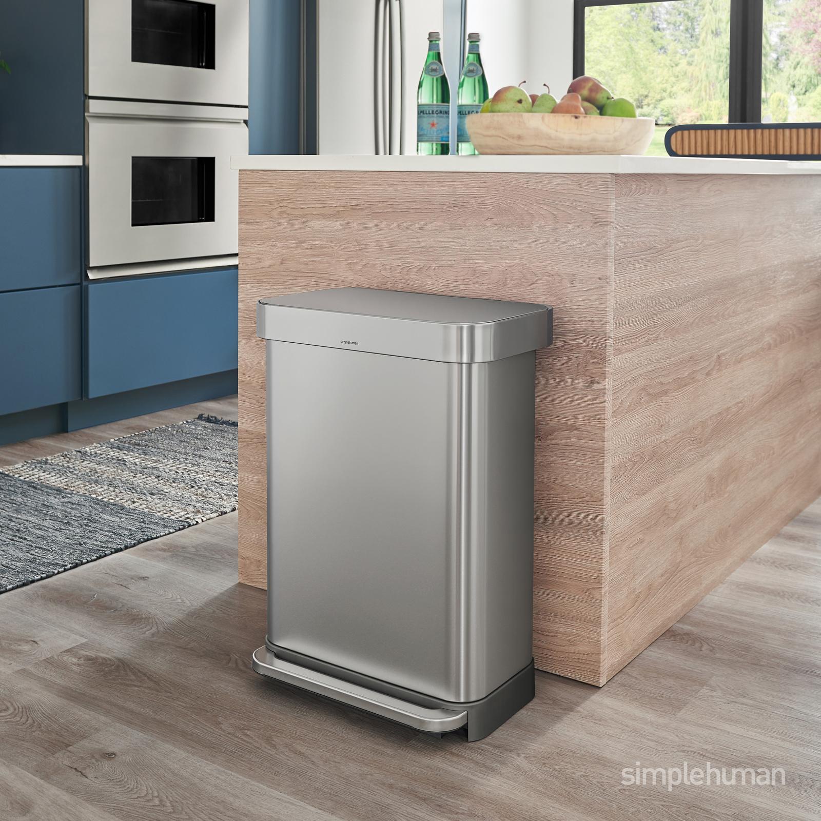 Large Stainless Steel Rectangular Step Can with Liner Pocket 1 Large Stainless Steel Rectangular Step Can with Liner Pocket