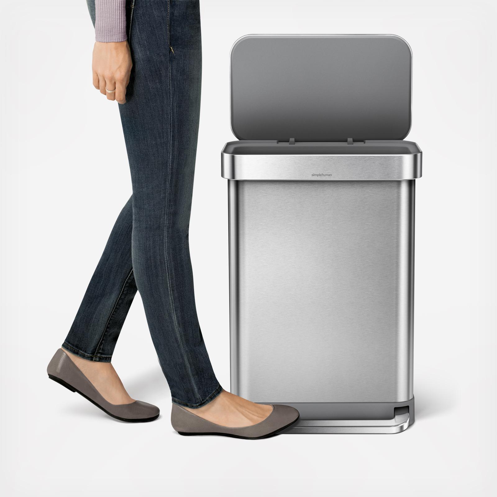Large Stainless Steel Rectangular Step Can with Liner Pocket 2 Large Stainless Steel Rectangular Step Can with Liner Pocket