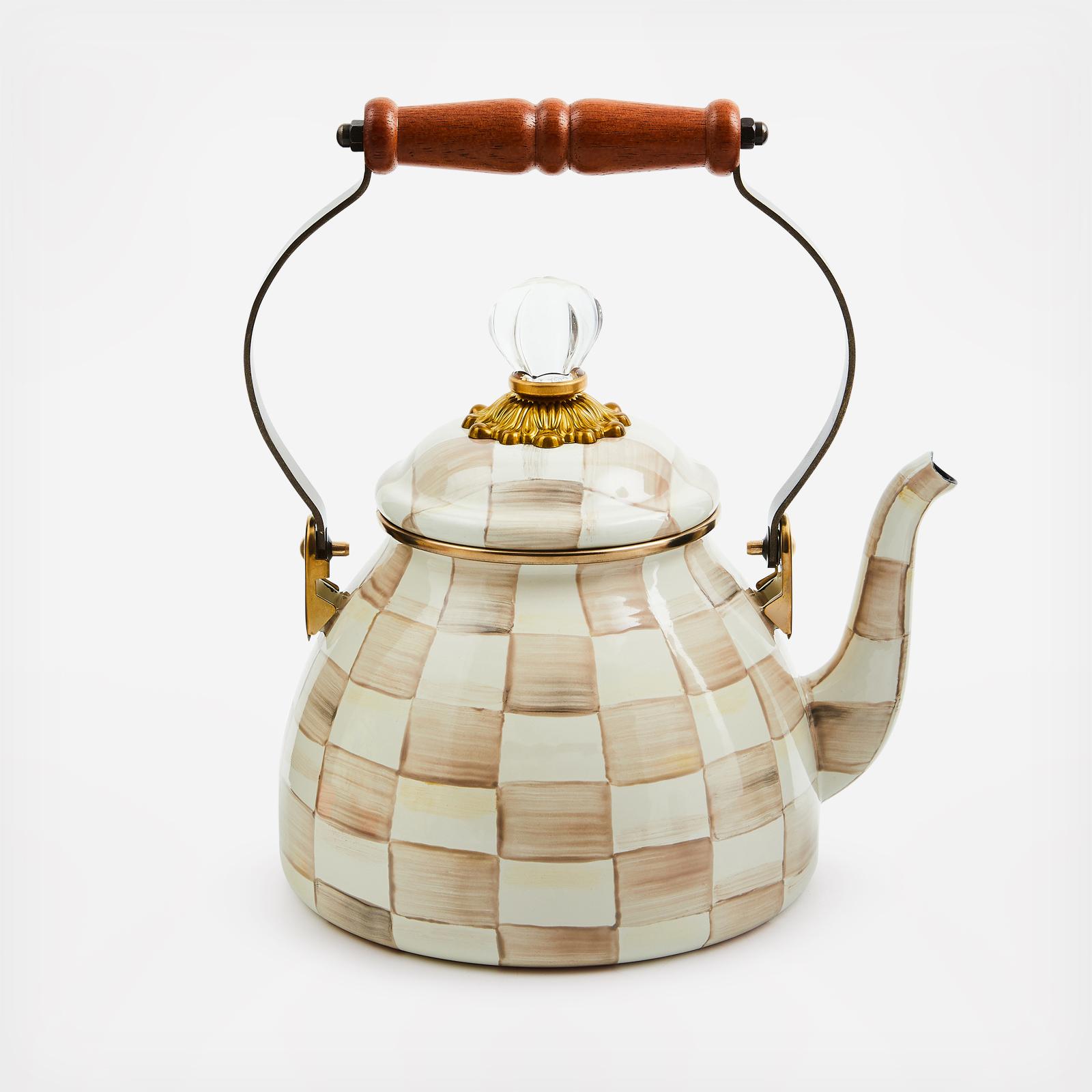 Mocha Check Stainless Steel Tea Kettle