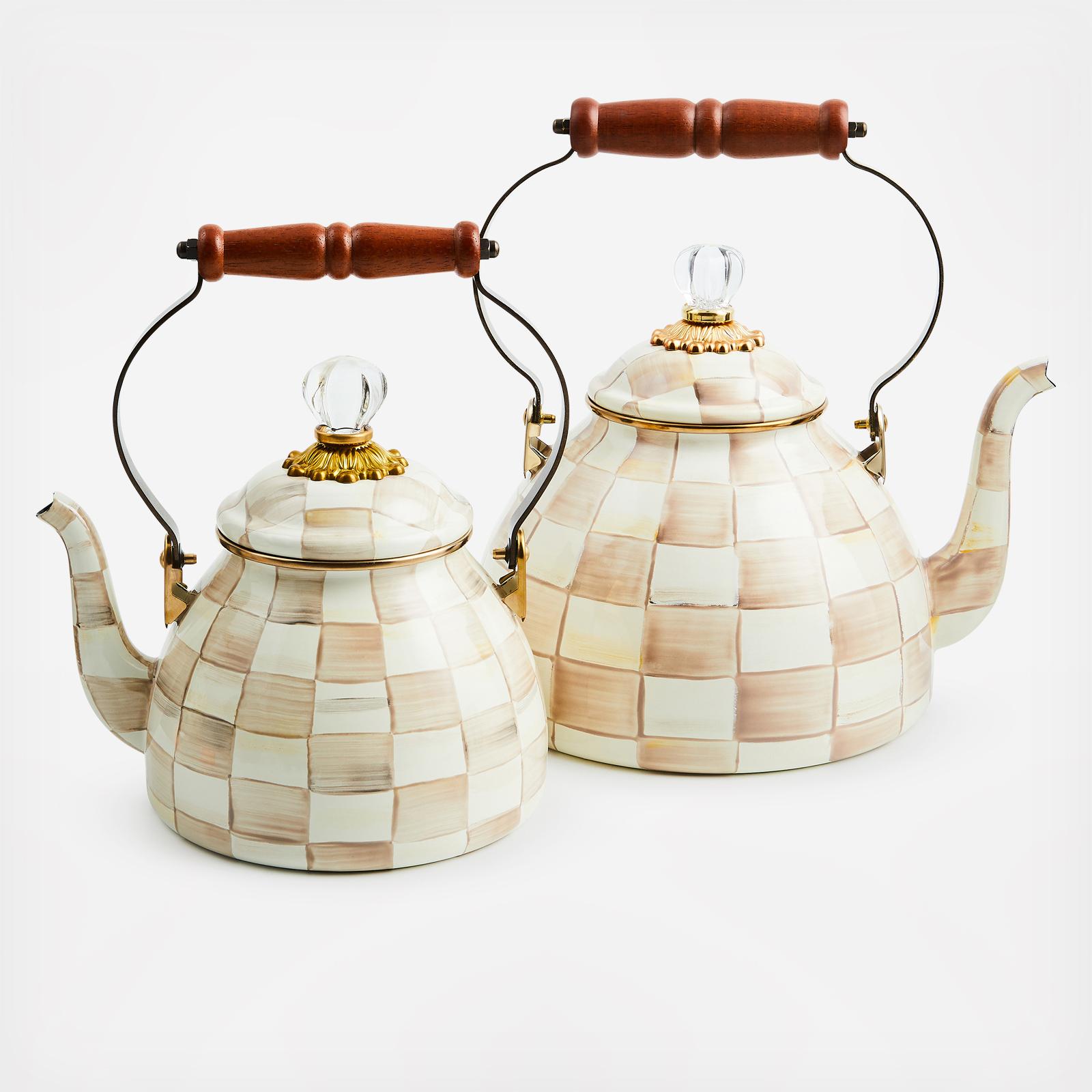 Mocha Check Stainless Steel Tea Kettle 3 Mocha Check Stainless Steel Tea Kettle
