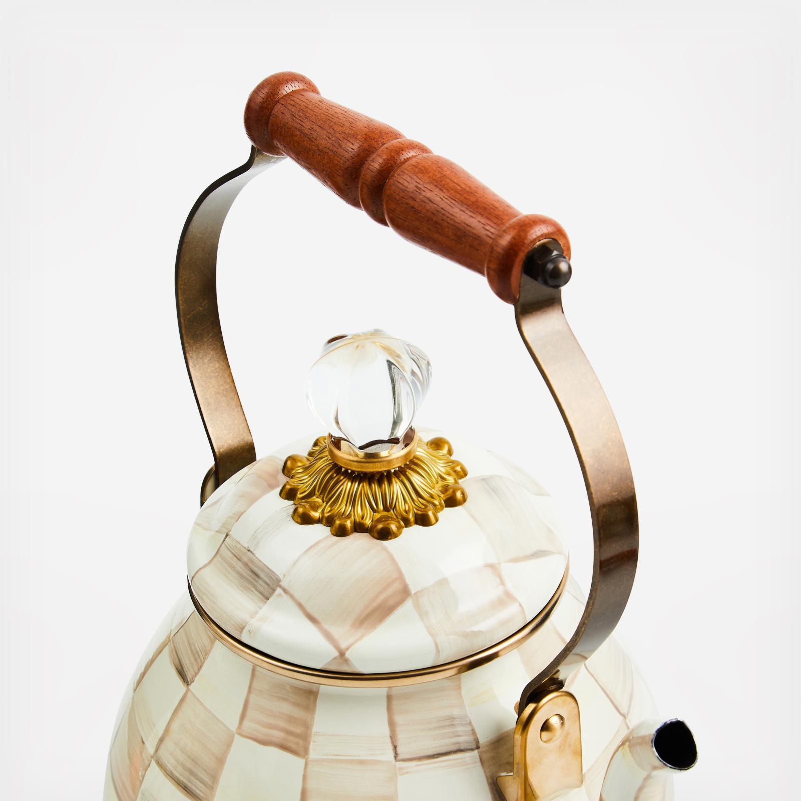 Mocha Check Stainless Steel Tea Kettle 5 Mocha Check Stainless Steel Tea Kettle