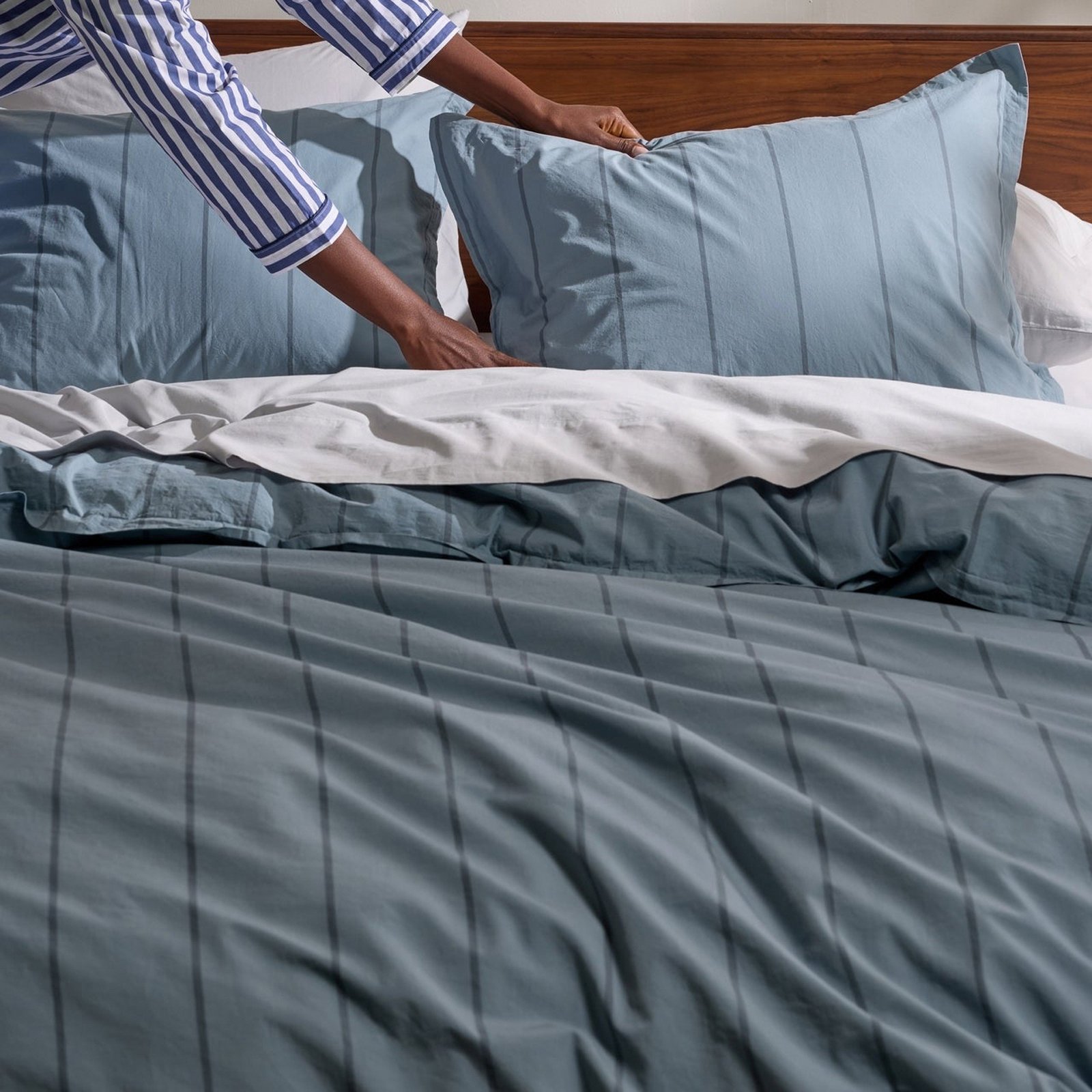 Percale Long-Staple Egyptian Cotton Stripe Duvet Cover 1 Percale Long-Staple Egyptian Cotton Stripe Duvet Cover