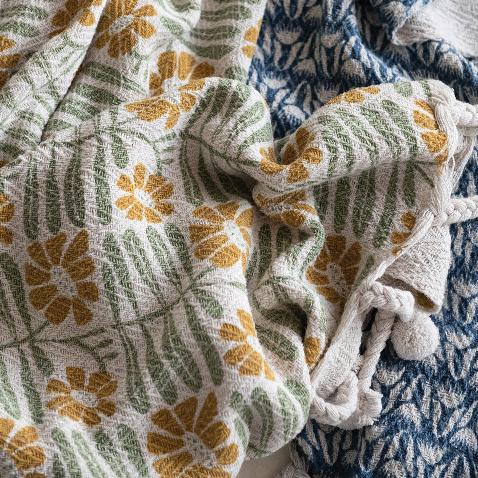 Recycled Cotton Blend Floral Throw Blanket 1 Recycled Cotton Blend Floral Throw Blanket
