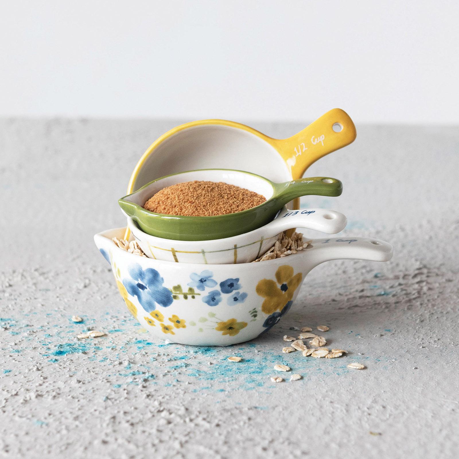 4-Piece Hand-Painted Stoneware Measuring Cup 1 4-Piece Hand-Painted Stoneware Measuring Cup