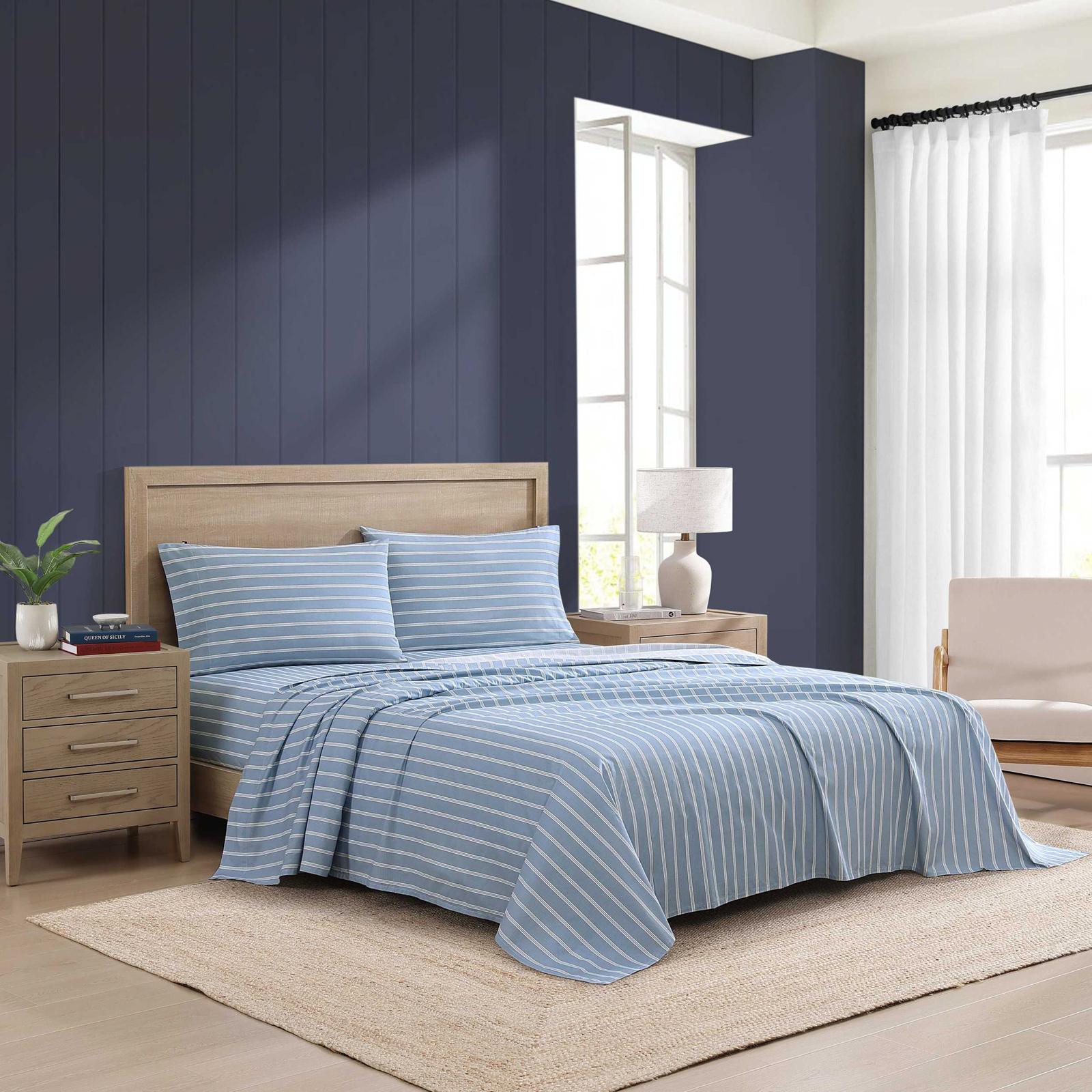 Effortless Stripe Cotton Percale 4-Piece Sheet Set 16 Effortless Stripe Cotton Percale 4-Piece Sheet Set