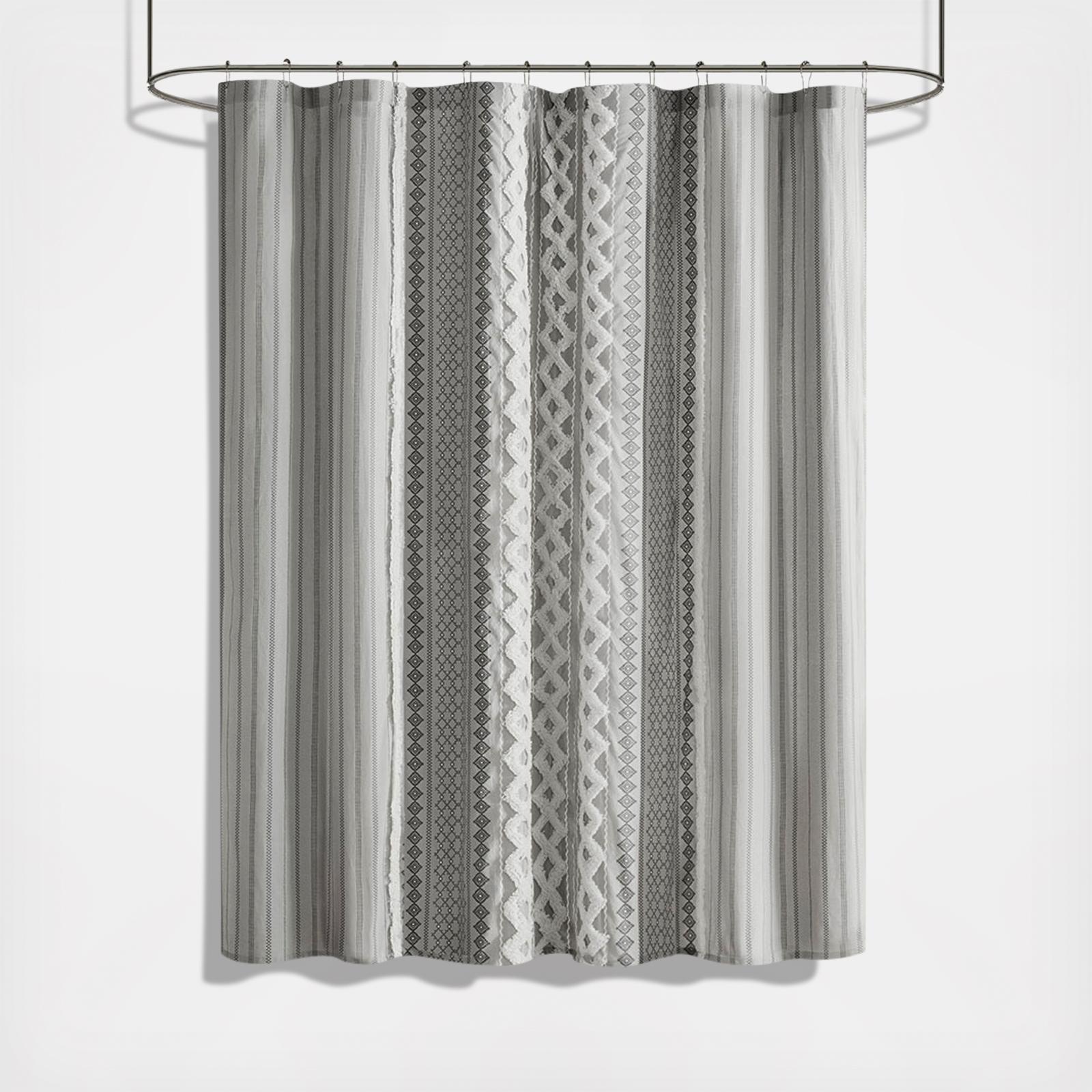 Imani Printed Shower Curtain with Chenille Stripe