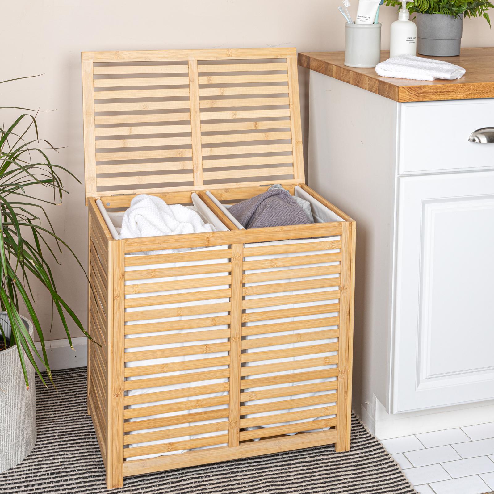 Bamboo & Cotton Double Laundry Hamper 4 Bamboo & Cotton Double Laundry Hamper