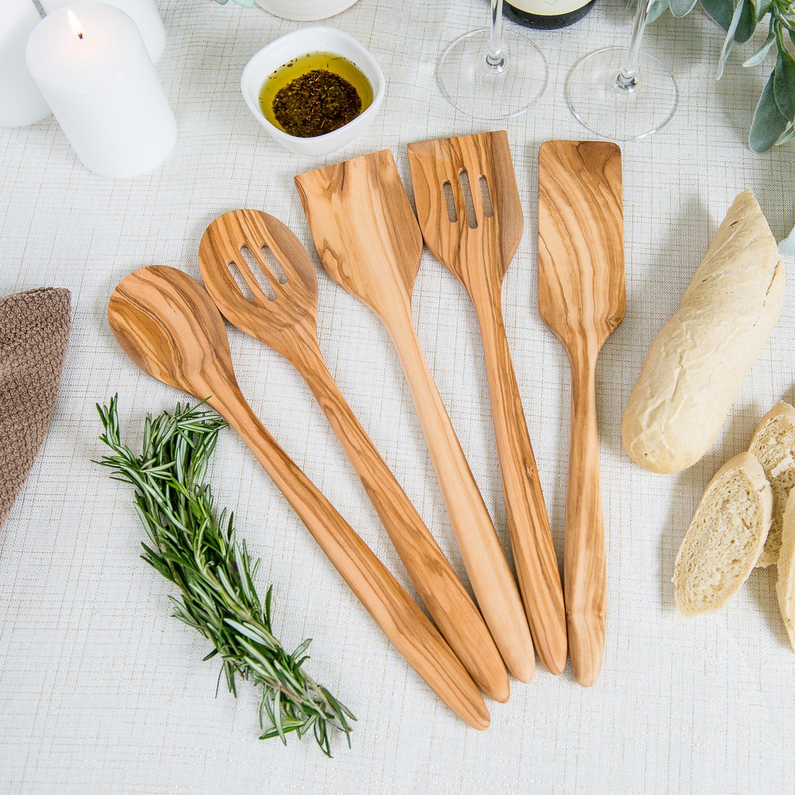 Olive Wood 5-Piece Kitchen Tool Set 1 Olive Wood 5-Piece Kitchen Tool Set