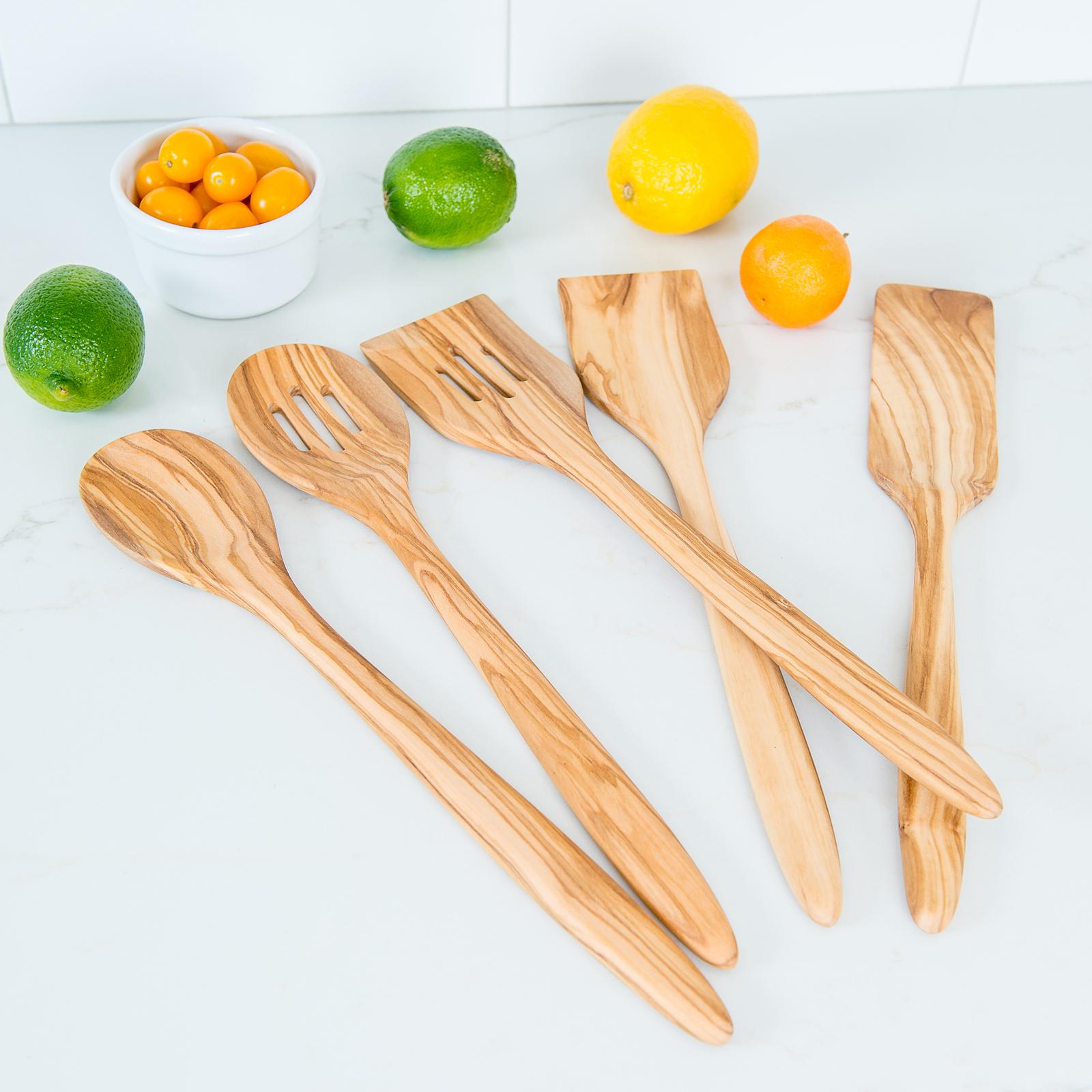 Olive Wood 5-Piece Kitchen Tool Set 3 Olive Wood 5-Piece Kitchen Tool Set