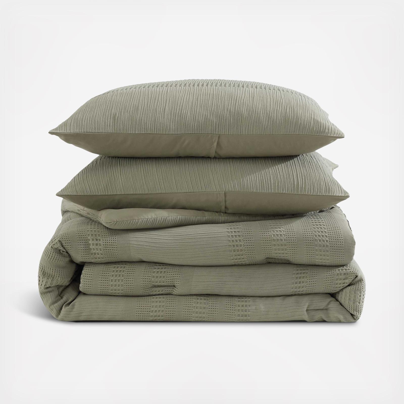 Variegated Waffle Crinkle Waffle 3-Piece Comforter Set