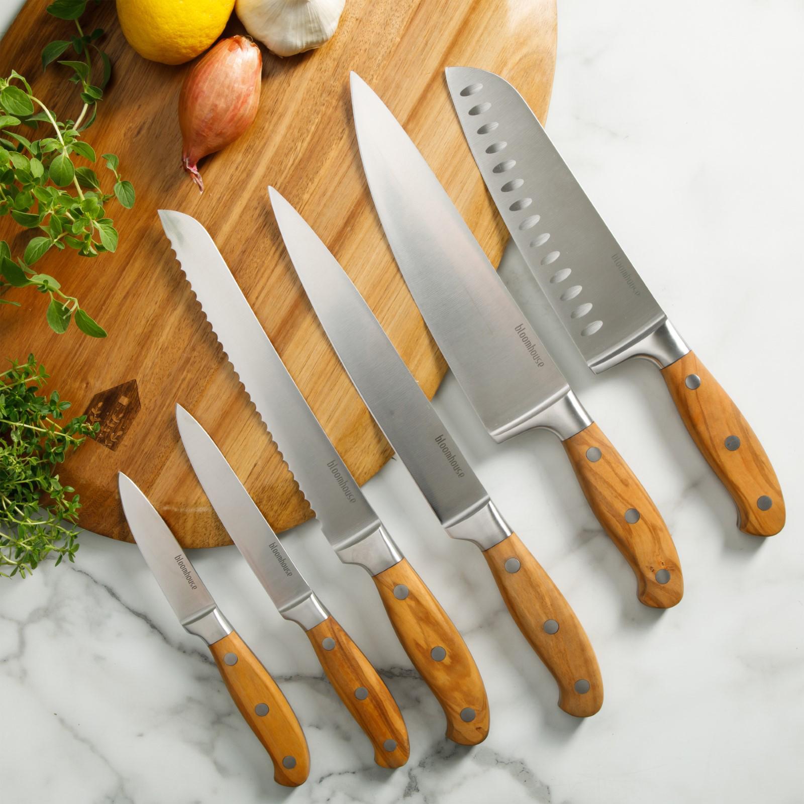 Italian Olive Wood 7-Piece Knife Block Set 2 Italian Olive Wood 7-Piece Knife Block Set