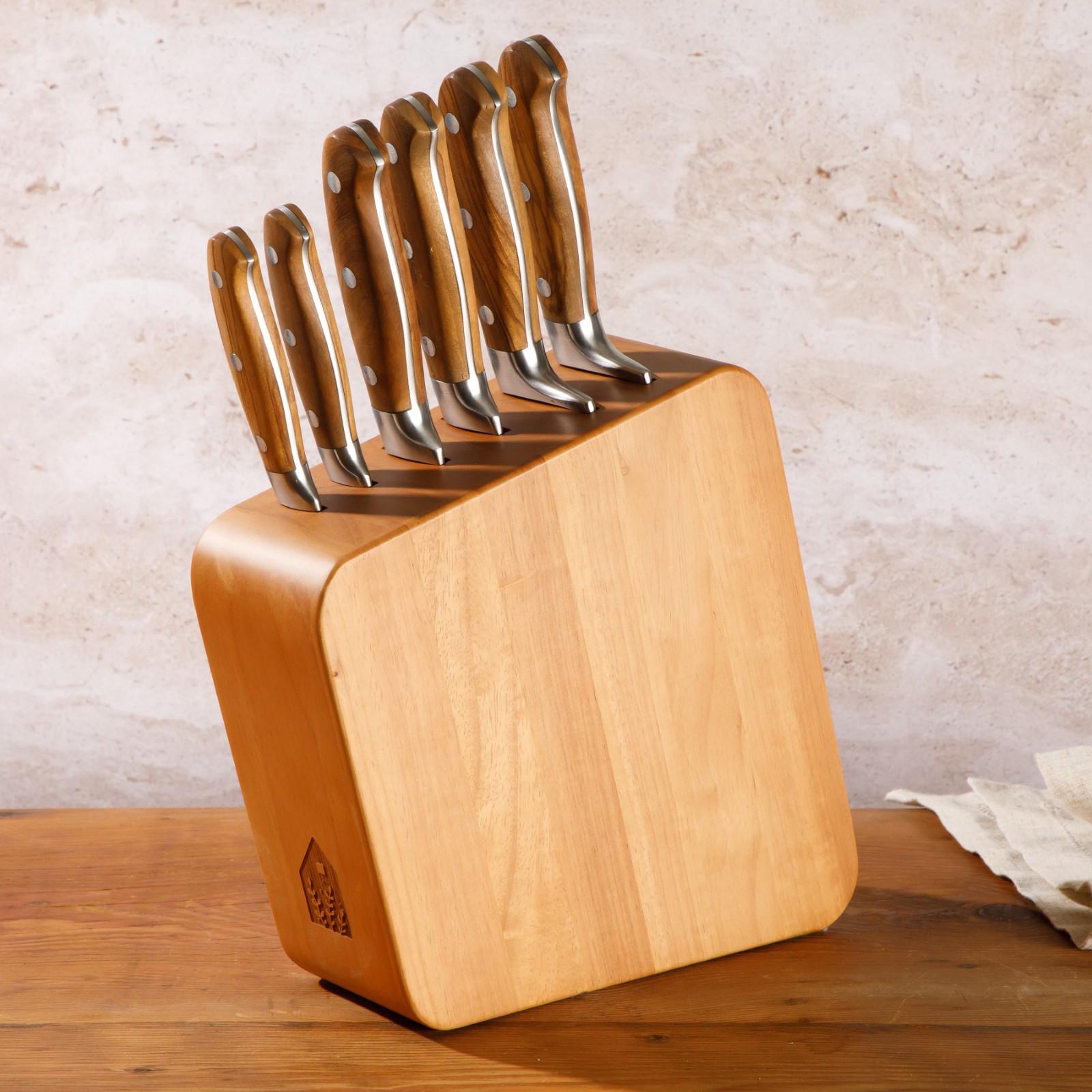 Italian Olive Wood 7-Piece Knife Block Set 3 Italian Olive Wood 7-Piece Knife Block Set