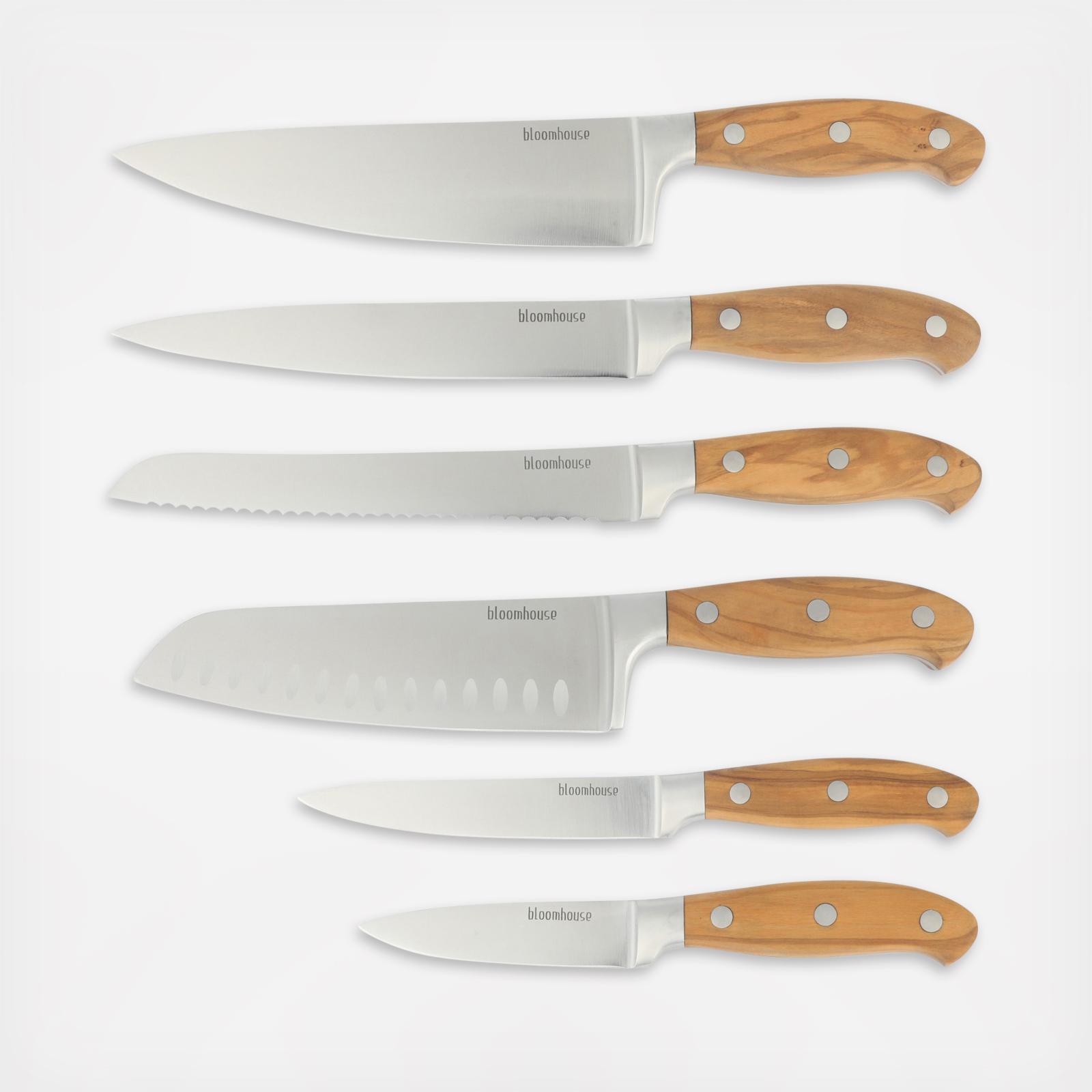 Italian Olive Wood 7-Piece Knife Block Set 4 Italian Olive Wood 7-Piece Knife Block Set