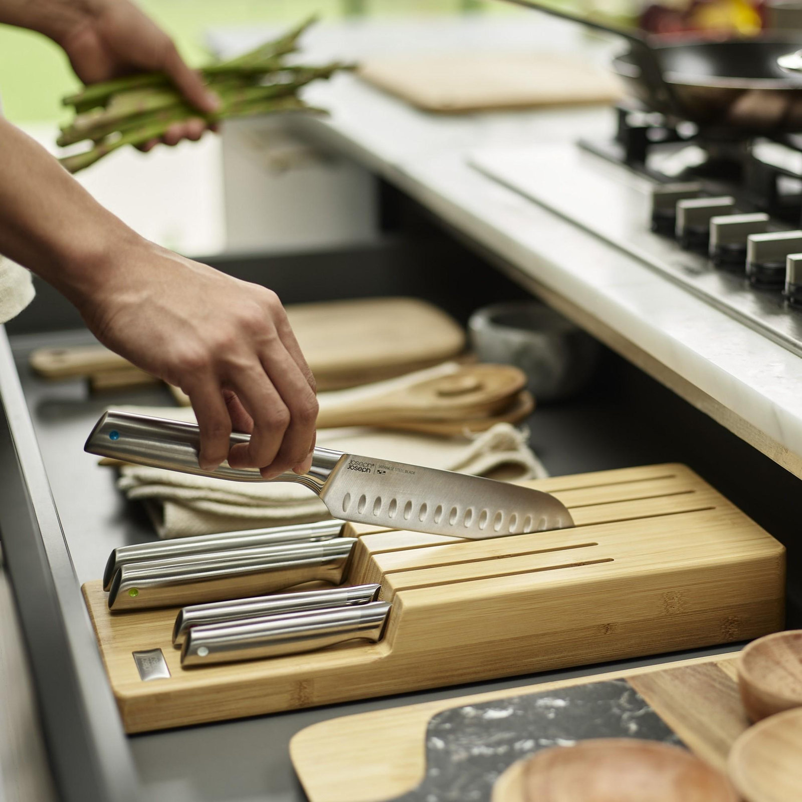 Elevate Steel 5-Piece Knife Set with In-drawer Bamboo Storage Tray 16 Elevate Steel 5-Piece Knife Set with In-drawer Bamboo Storage Tray