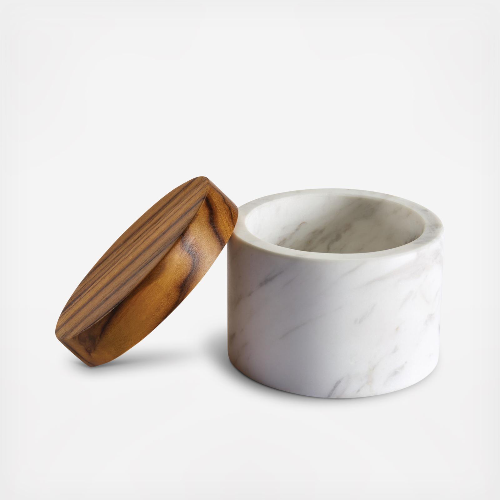 Pantryware White Marble Salt Cellar with Teak Wood Lid 2 Pantryware White Marble Salt Cellar with Teak Wood Lid