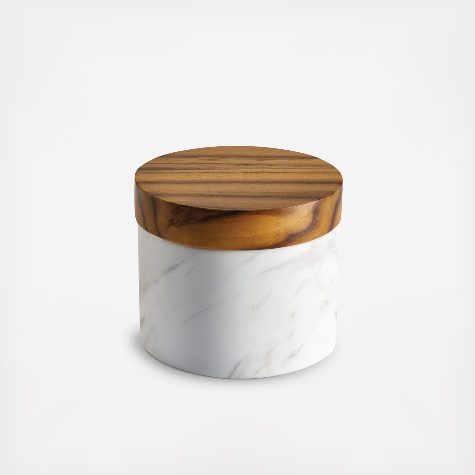 Pantryware White Marble Salt Cellar with Teak Wood Lid 3 Pantryware White Marble Salt Cellar with Teak Wood Lid