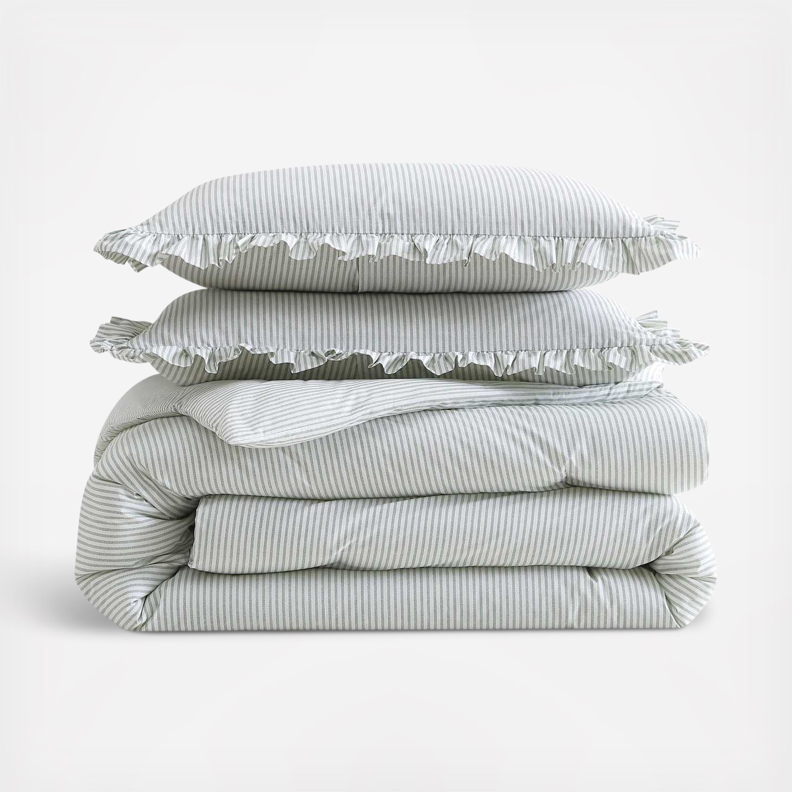 Oxford Stripe Cotton 3-Piece Comforter Set 2 Oxford Stripe Cotton 3-Piece Comforter Set