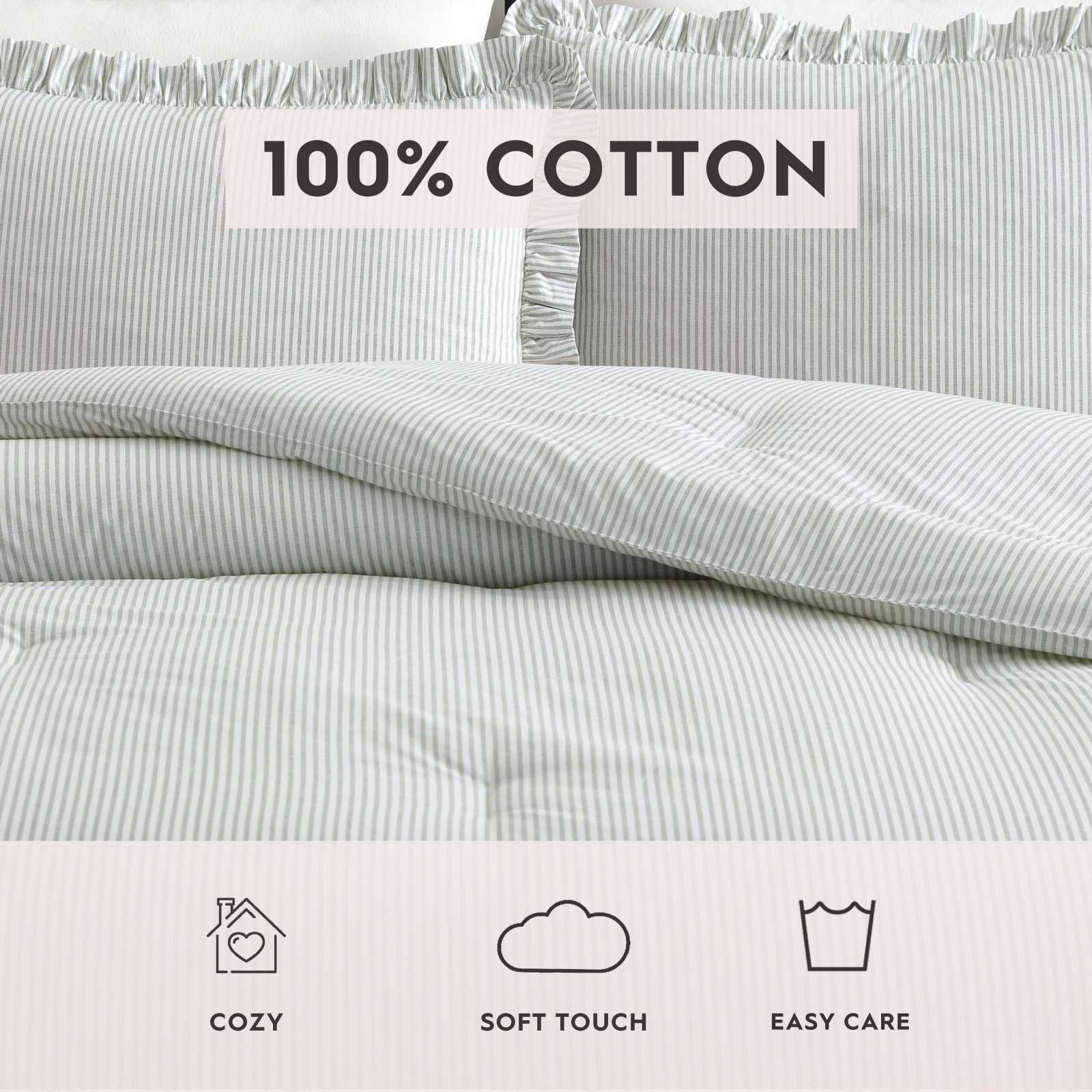Oxford Stripe Cotton 3-Piece Comforter Set 8 Oxford Stripe Cotton 3-Piece Comforter Set