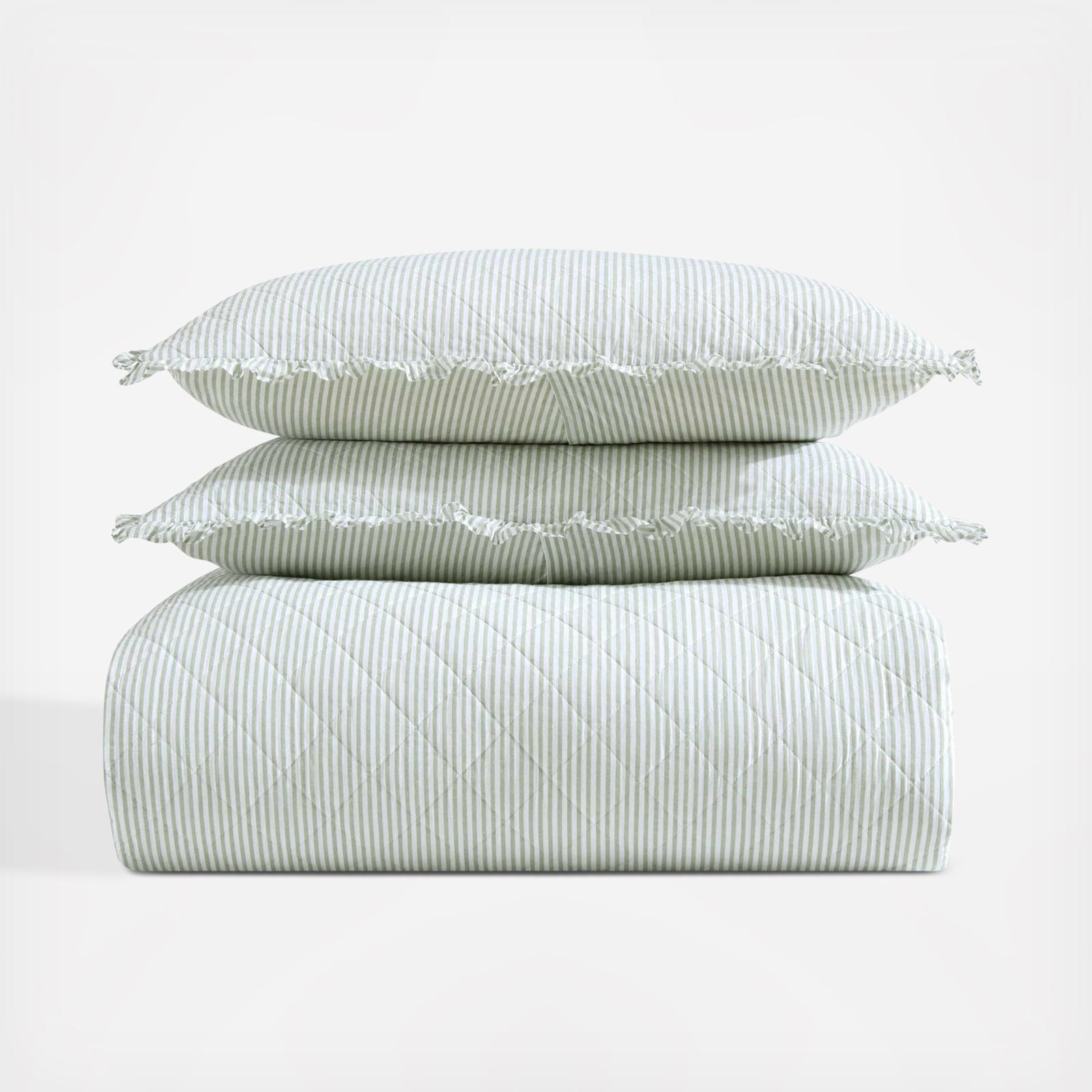 Oxford Stripe Cotton 3-Piece Reversible Quilt Set 2 Oxford Stripe Cotton 3-Piece Reversible Quilt Set