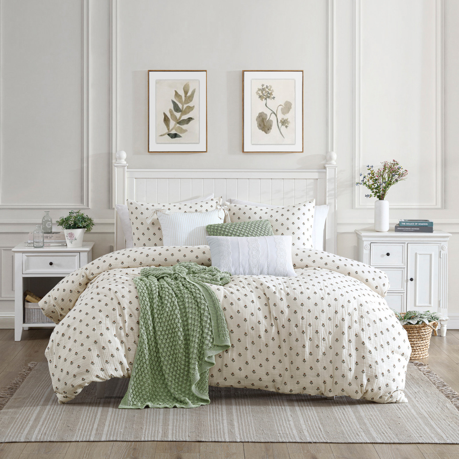 3-Piece Block Print Gauze Comforter Set 1 3-Piece Block Print Gauze Comforter Set
