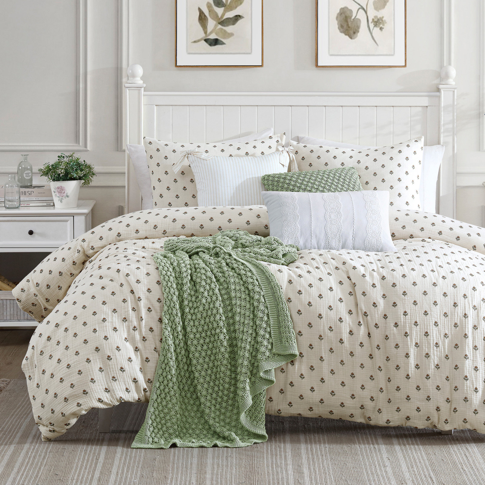 3-Piece Block Print Gauze Comforter Set 3 3-Piece Block Print Gauze Comforter Set