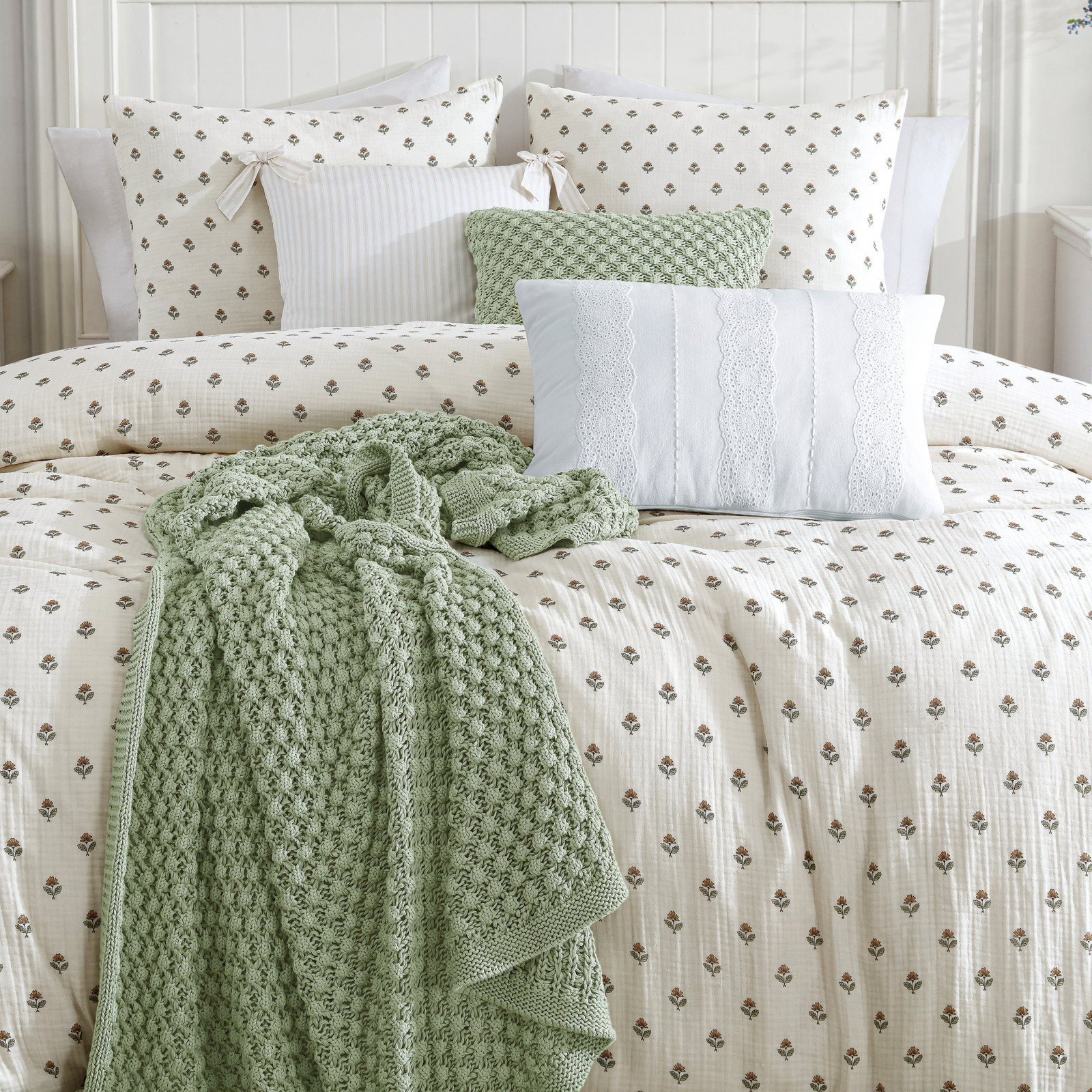 3-Piece Block Print Gauze Comforter Set 5 3-Piece Block Print Gauze Comforter Set