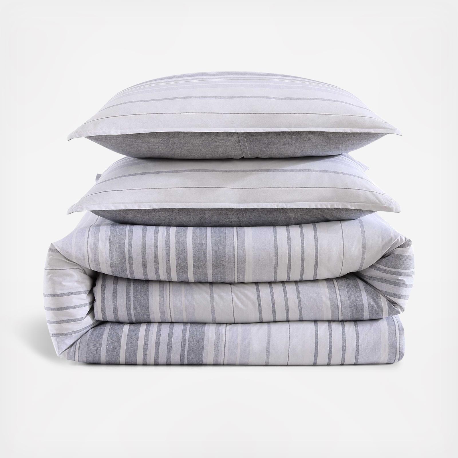 Bold Stripe Textured Cotton Percale 3-Piece Comforter Set