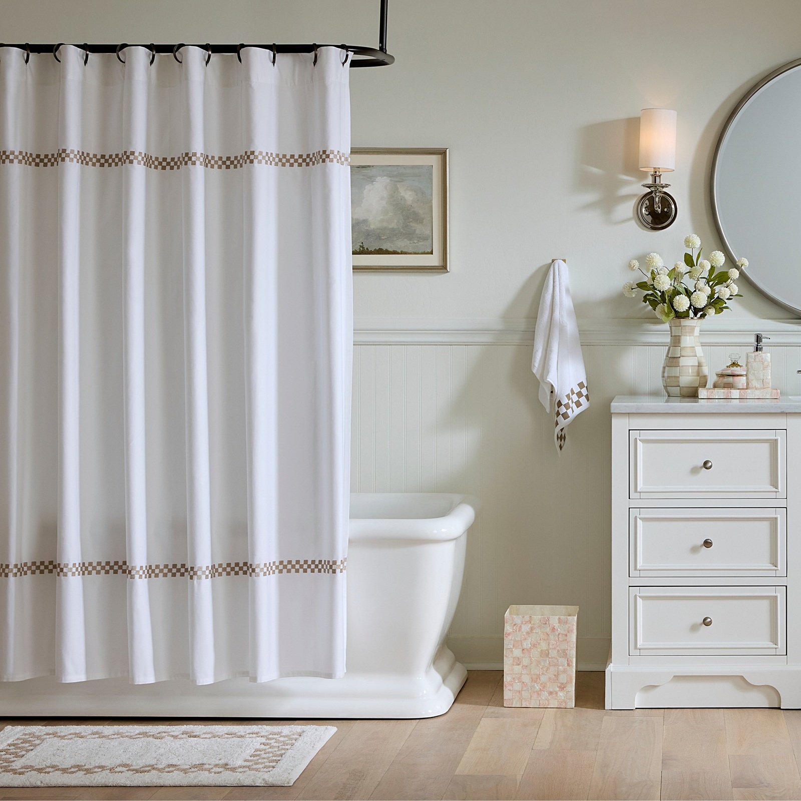 Check Hotel Cotton Shower Curtain