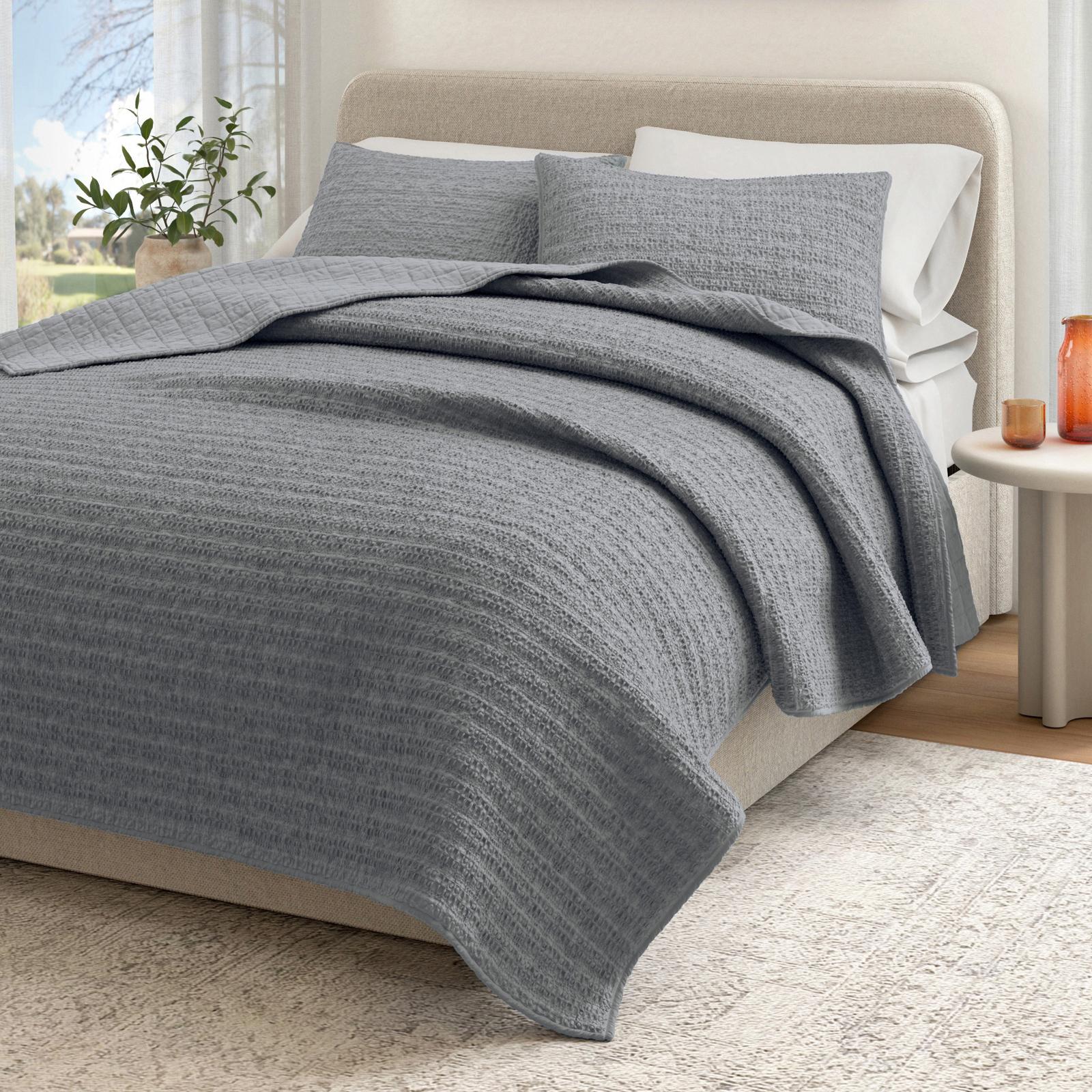 Genevieve 3-Piece Honeycomb Waffle Garment Washed Quilt Set 9 Genevieve 3-Piece Honeycomb Waffle Garment Washed Quilt Set