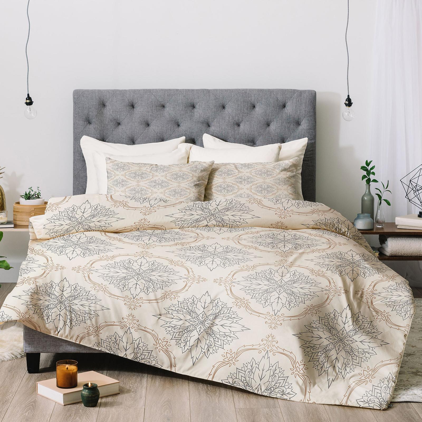 Modern Floral Damask Neutral Comforter
