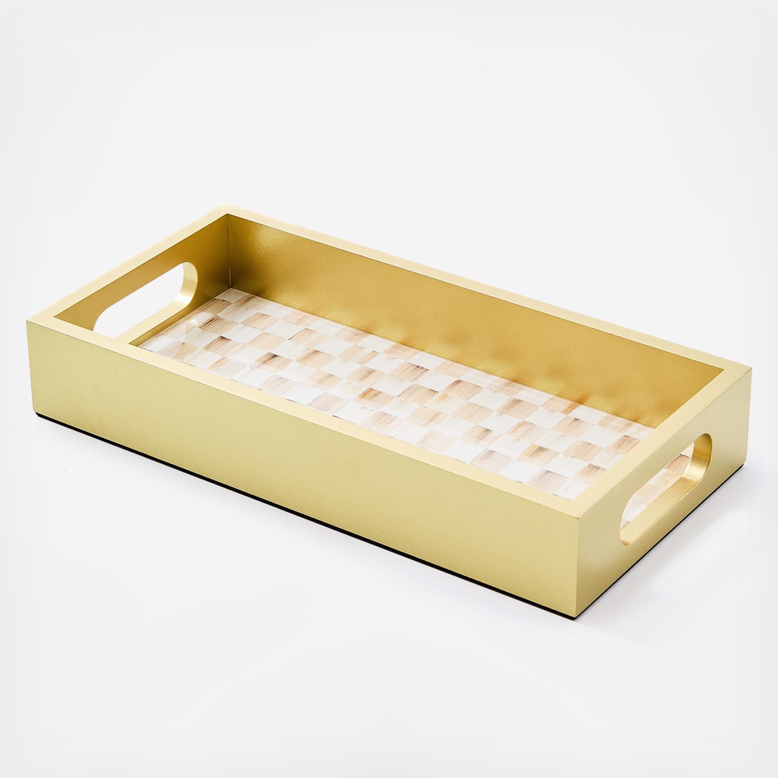 Mocha Check Glass Vanity Tray