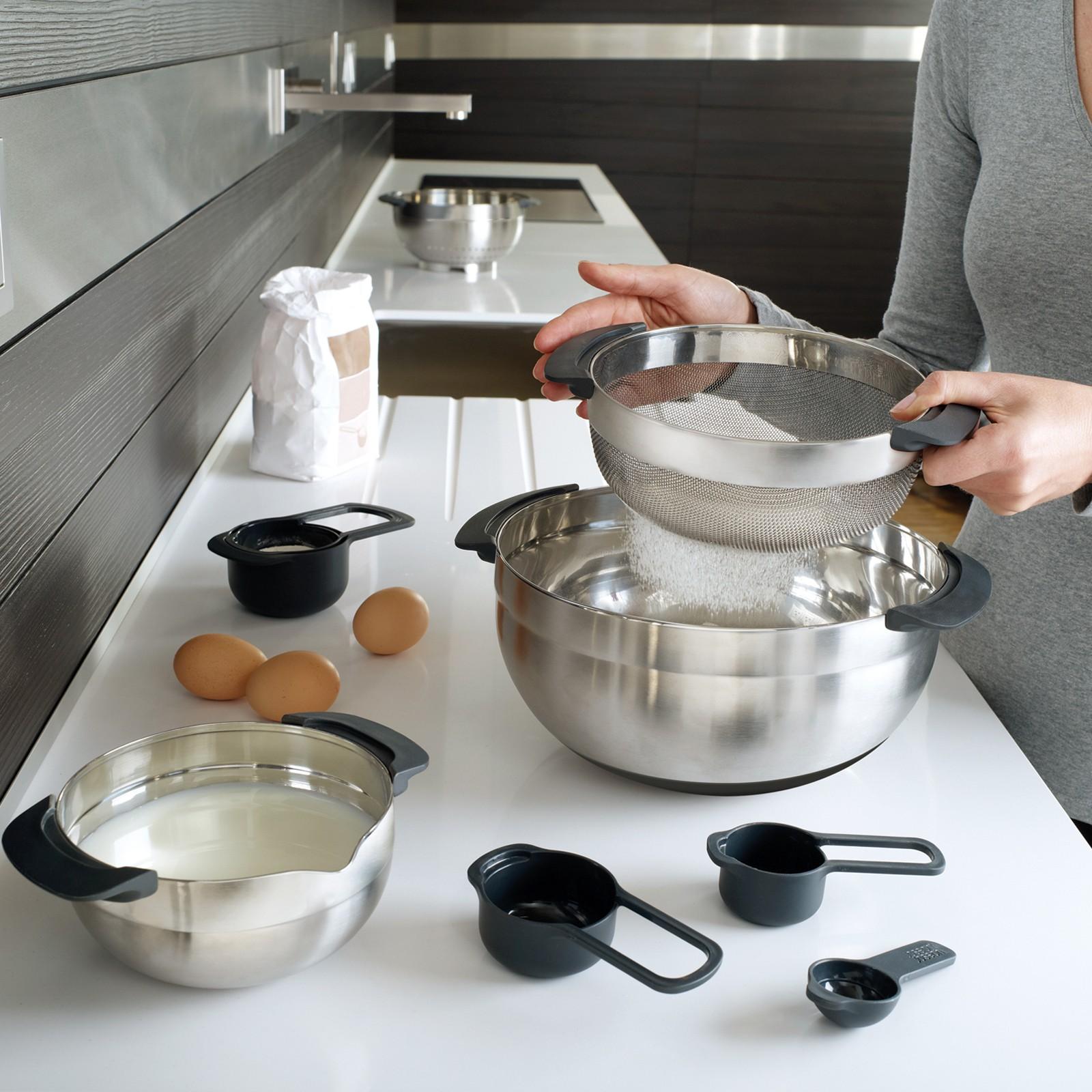 Nest 9-Piece Stainless Steel Food Prep Set with Mixing Bowls and Measuring Cups 2 Nest 9-Piece Stainless Steel Food Prep Set with Mixing Bowls and Measuring Cups
