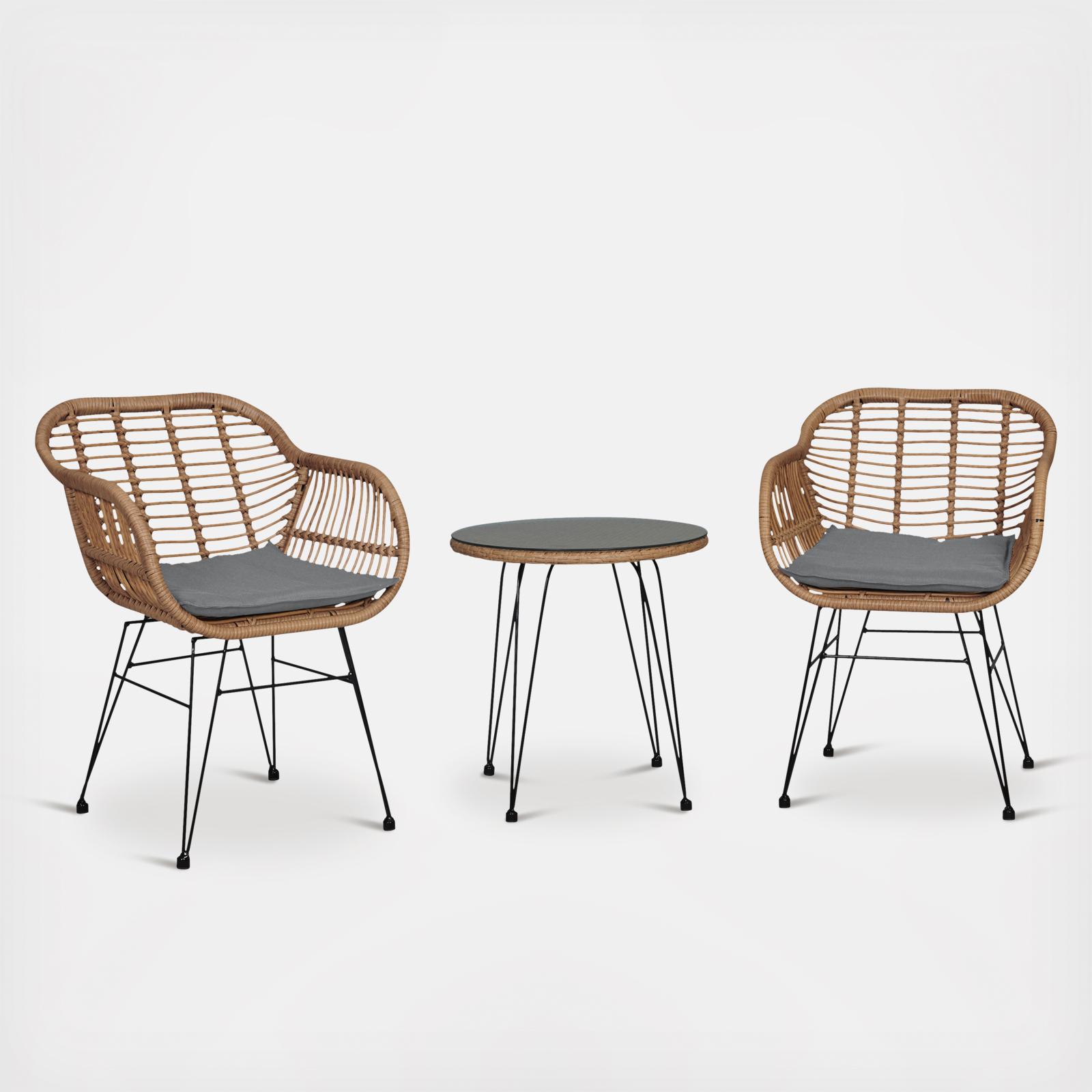 Antibes Steel Rattan 3-Piece Patio Conversation Set 2 Antibes Steel Rattan 3-Piece Patio Conversation Set