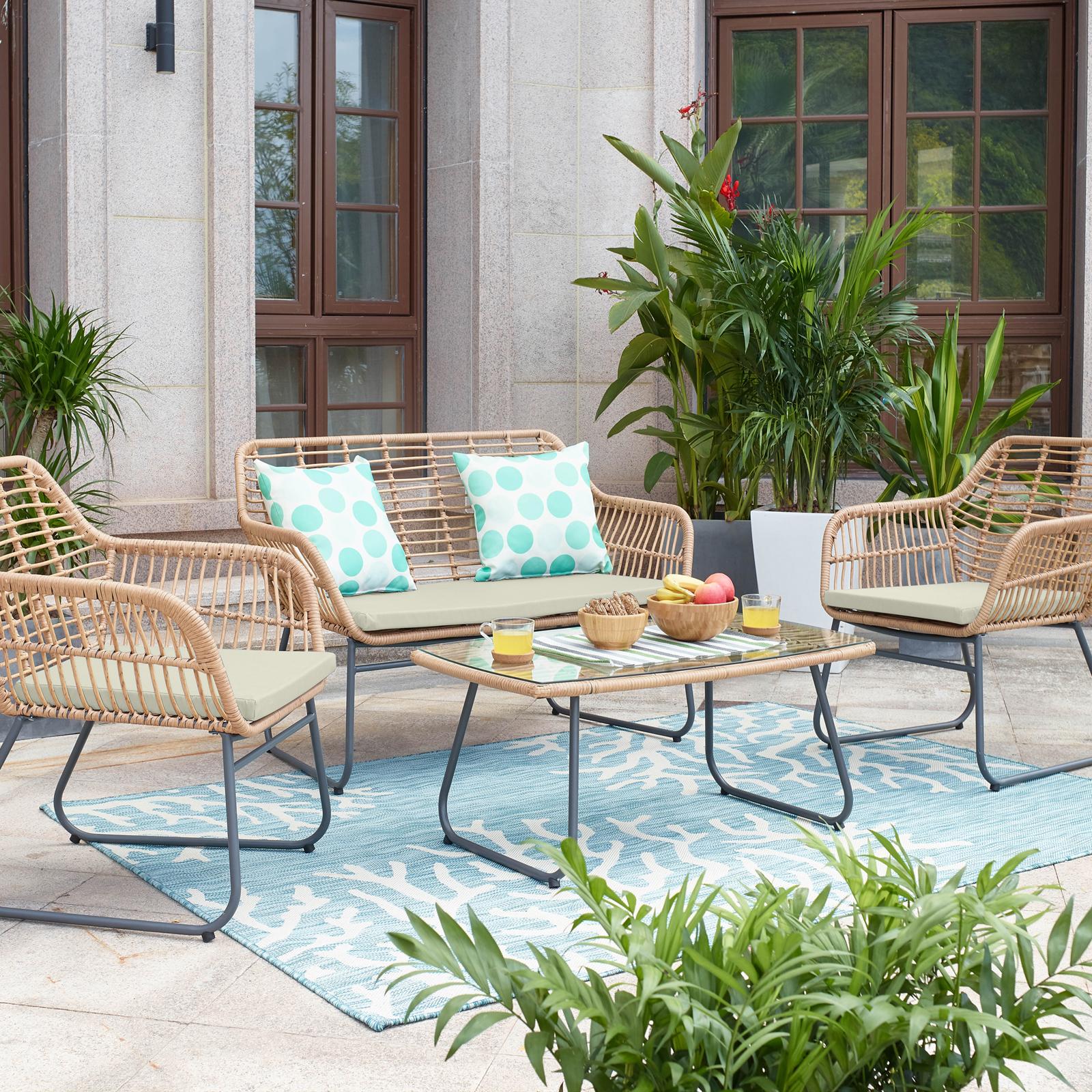 Antibes Steel Rattan 4-Piece Patio Conversation Set 1 Antibes Steel Rattan 4-Piece Patio Conversation Set