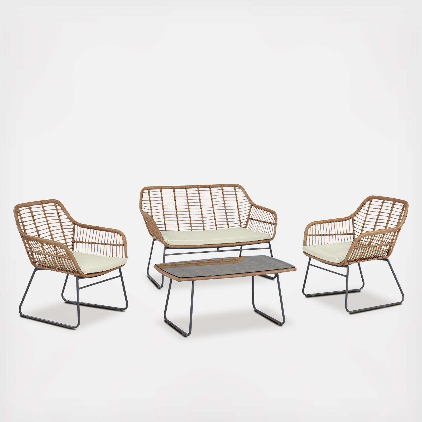 Antibes Steel Rattan 4-Piece Patio Conversation Set 2 Antibes Steel Rattan 4-Piece Patio Conversation Set