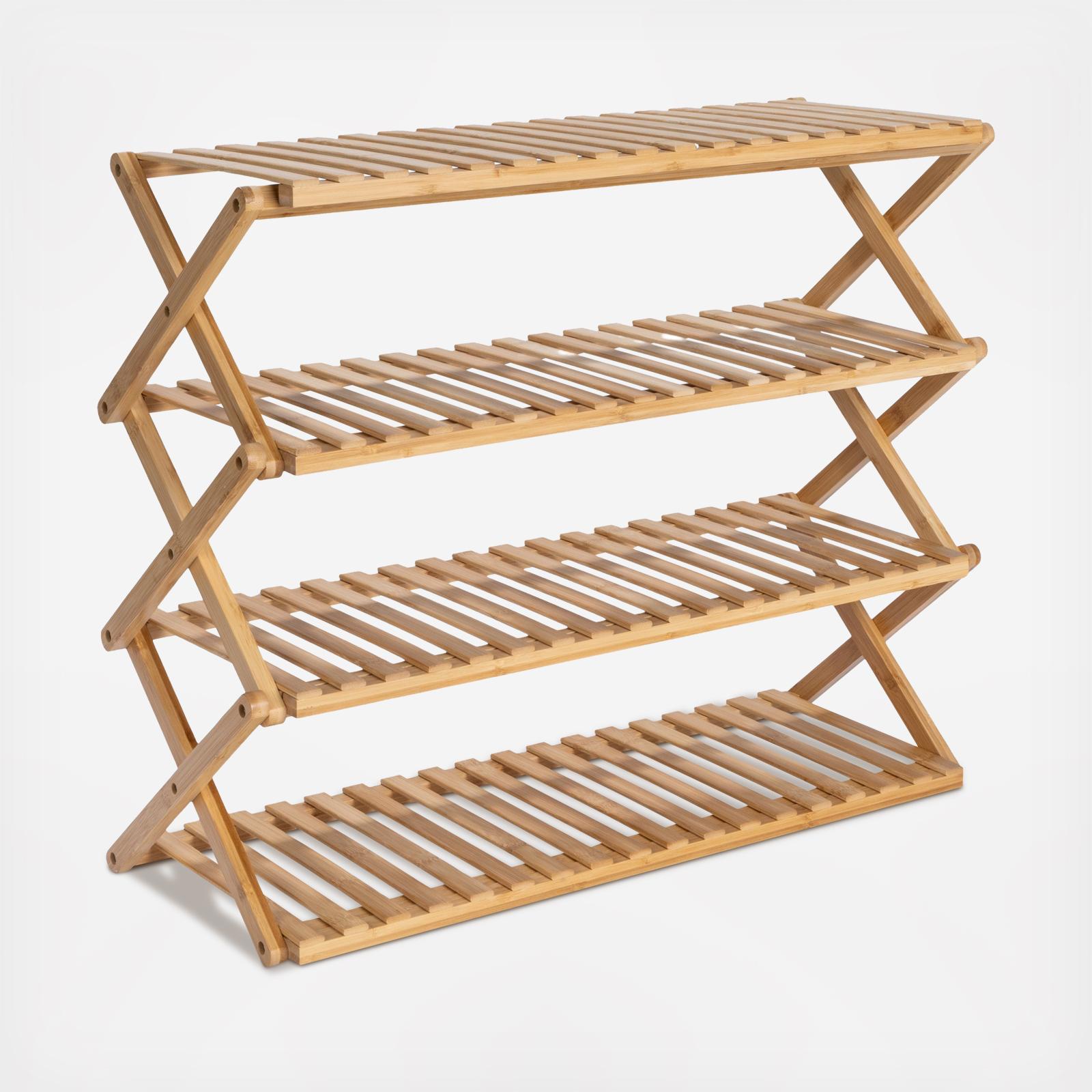 Bamboo 4-Tier Folding Shoe Rack