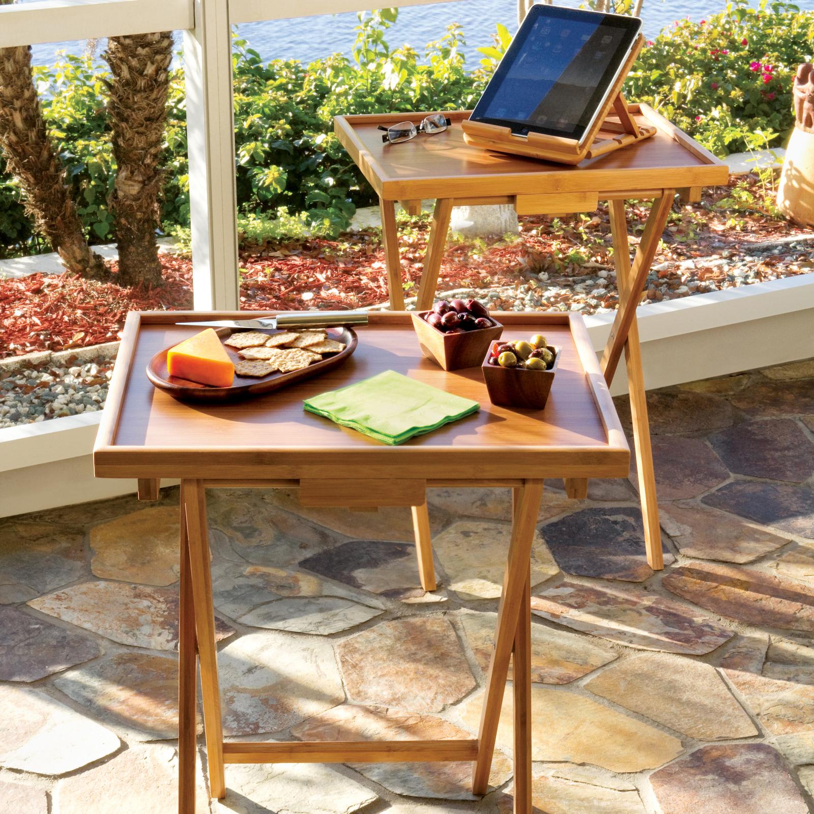 Bamboo Lipped Snack Table, Set of 2 1 Bamboo Lipped Snack Table, Set of 2