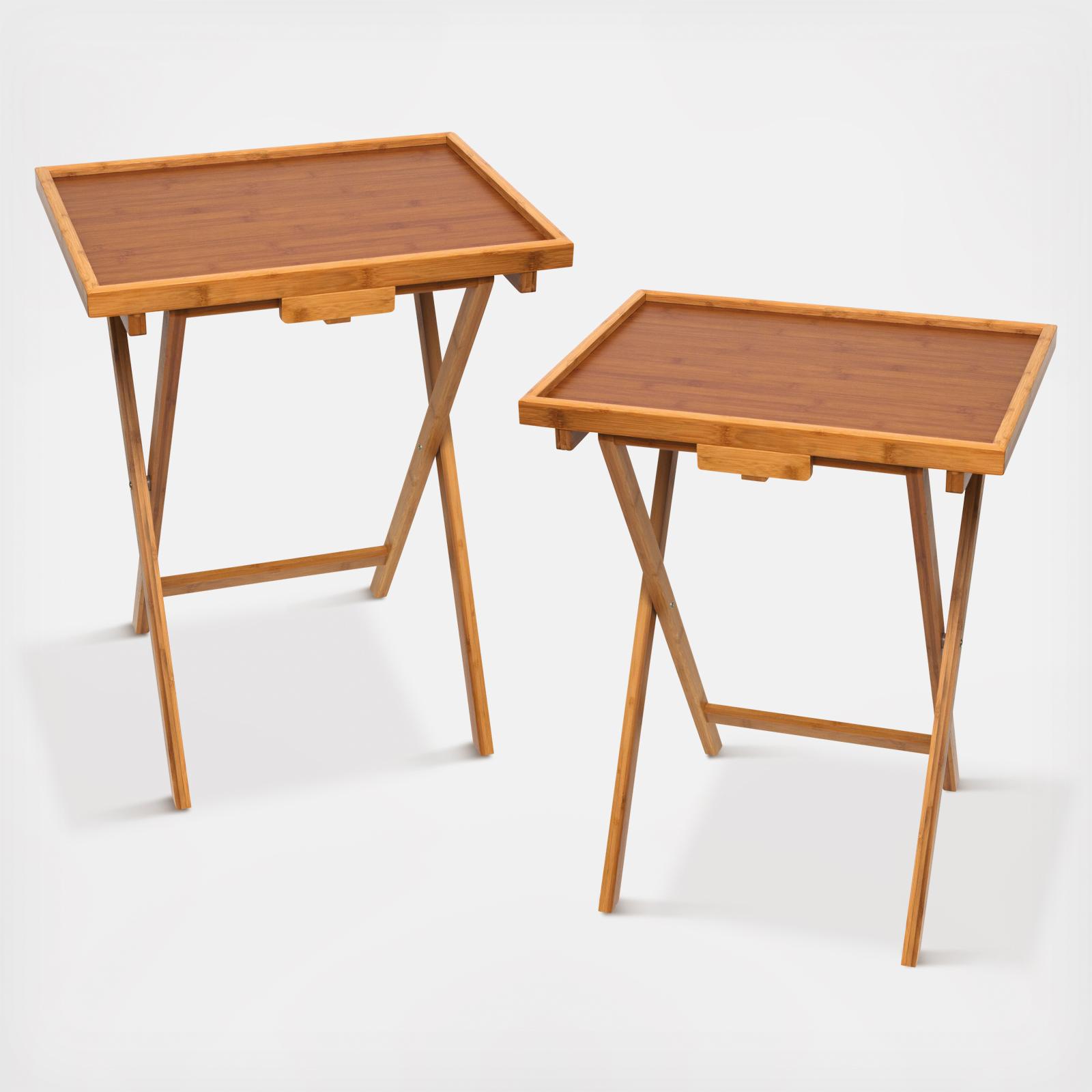 Bamboo Lipped Snack Table, Set of 2 2 Bamboo Lipped Snack Table, Set of 2