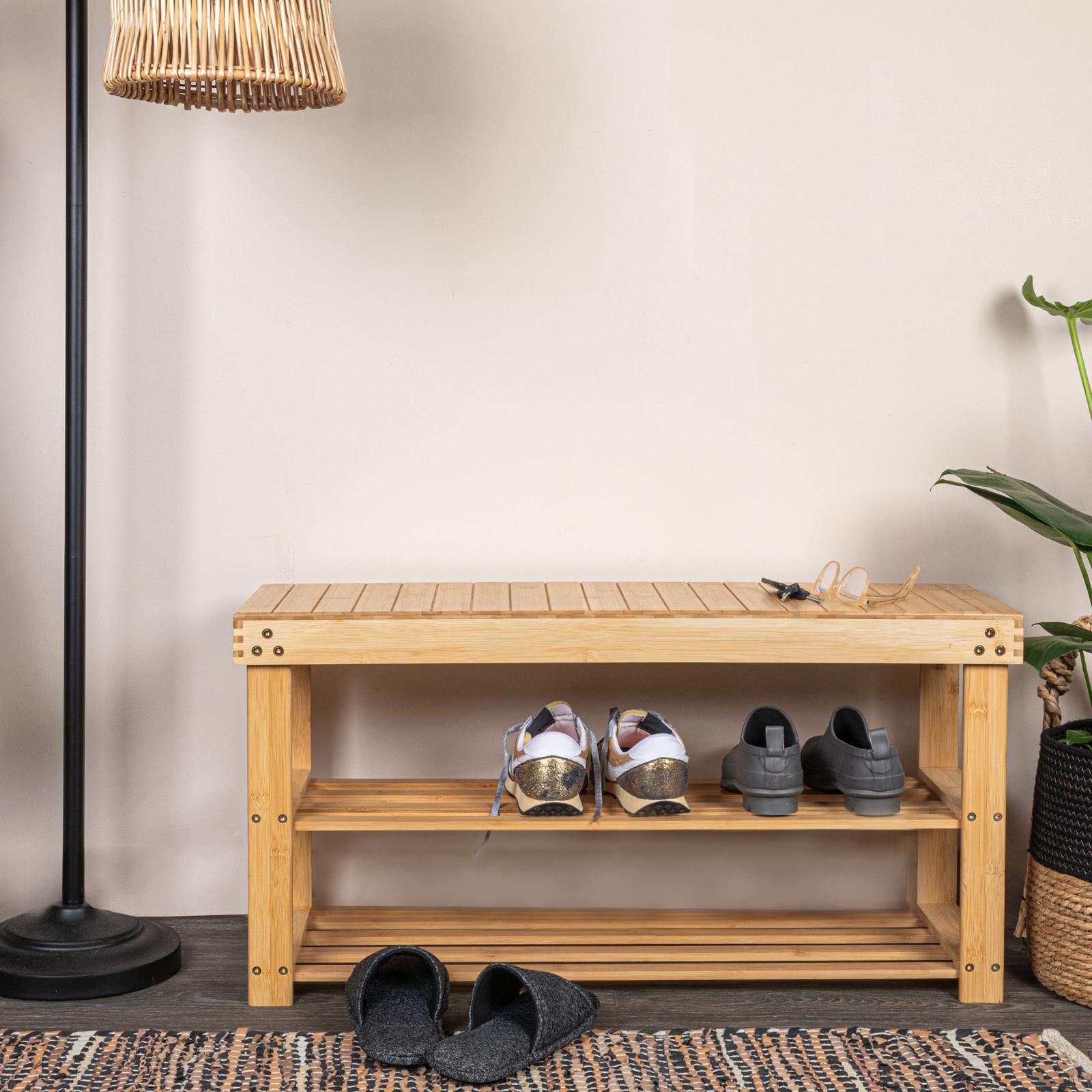 2-Shelf Bamboo Storage Bench Seat 15 2-Shelf Bamboo Storage Bench Seat