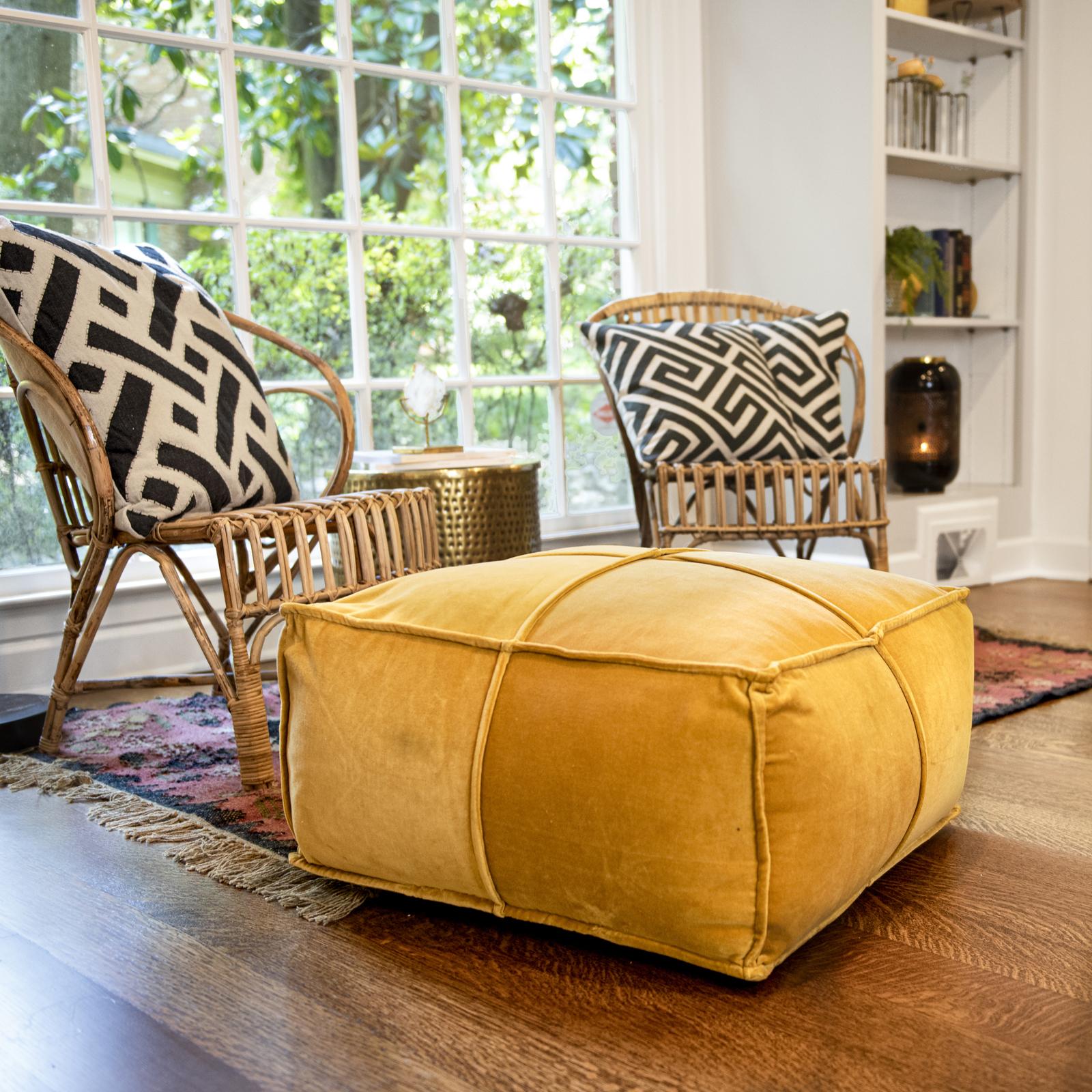 Square Cotton Velvet Pouf 16 Square Cotton Velvet Pouf