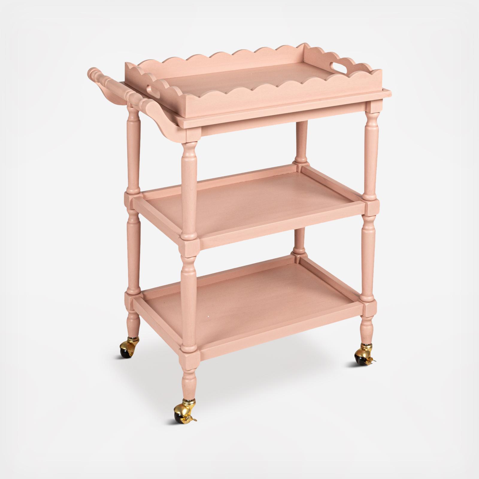 3-Tier Bar Cart with Removable Scalloped Tray