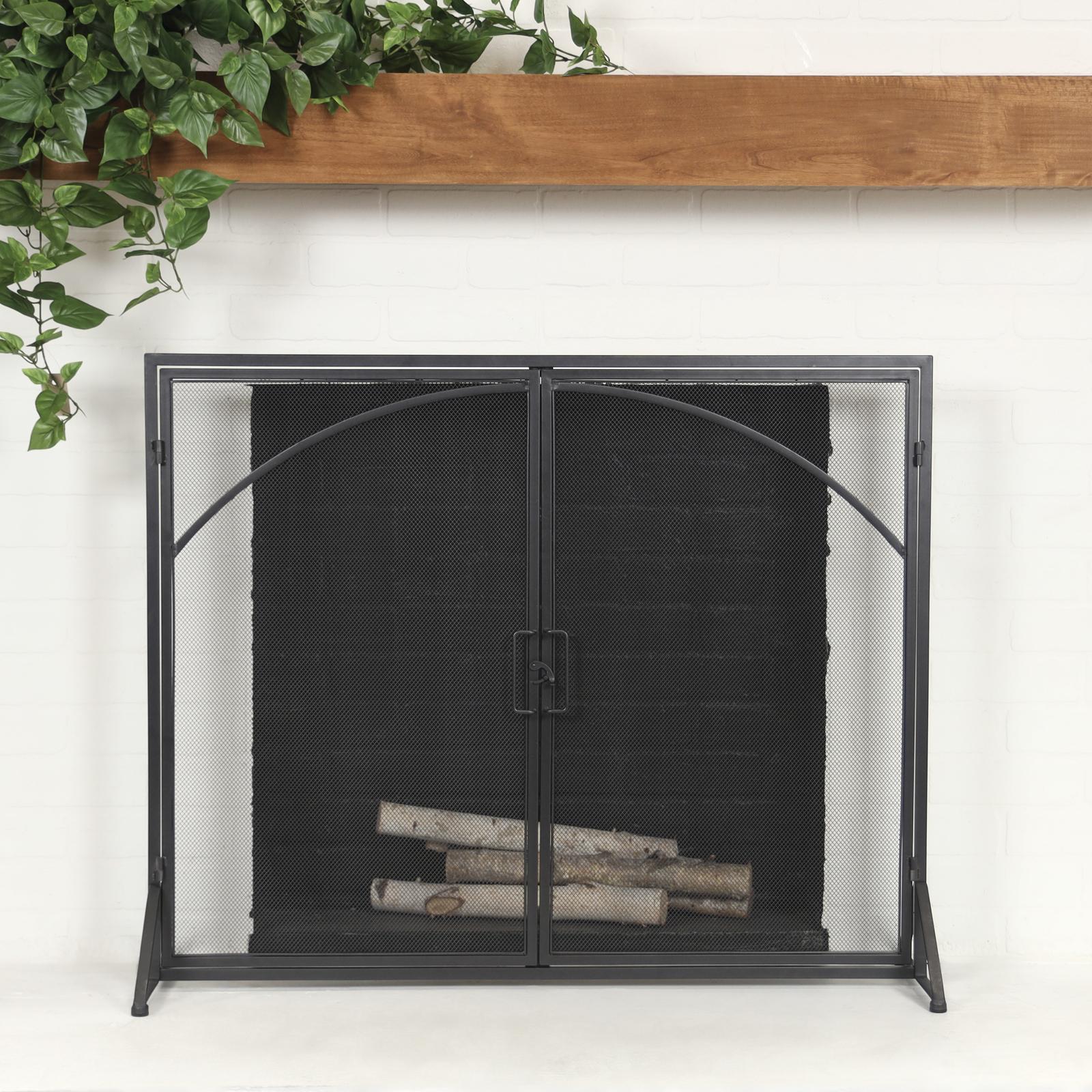 Metal Single Panel Fireplace Screen with Door & Handle 1 Metal Single Panel Fireplace Screen with Door & Handle