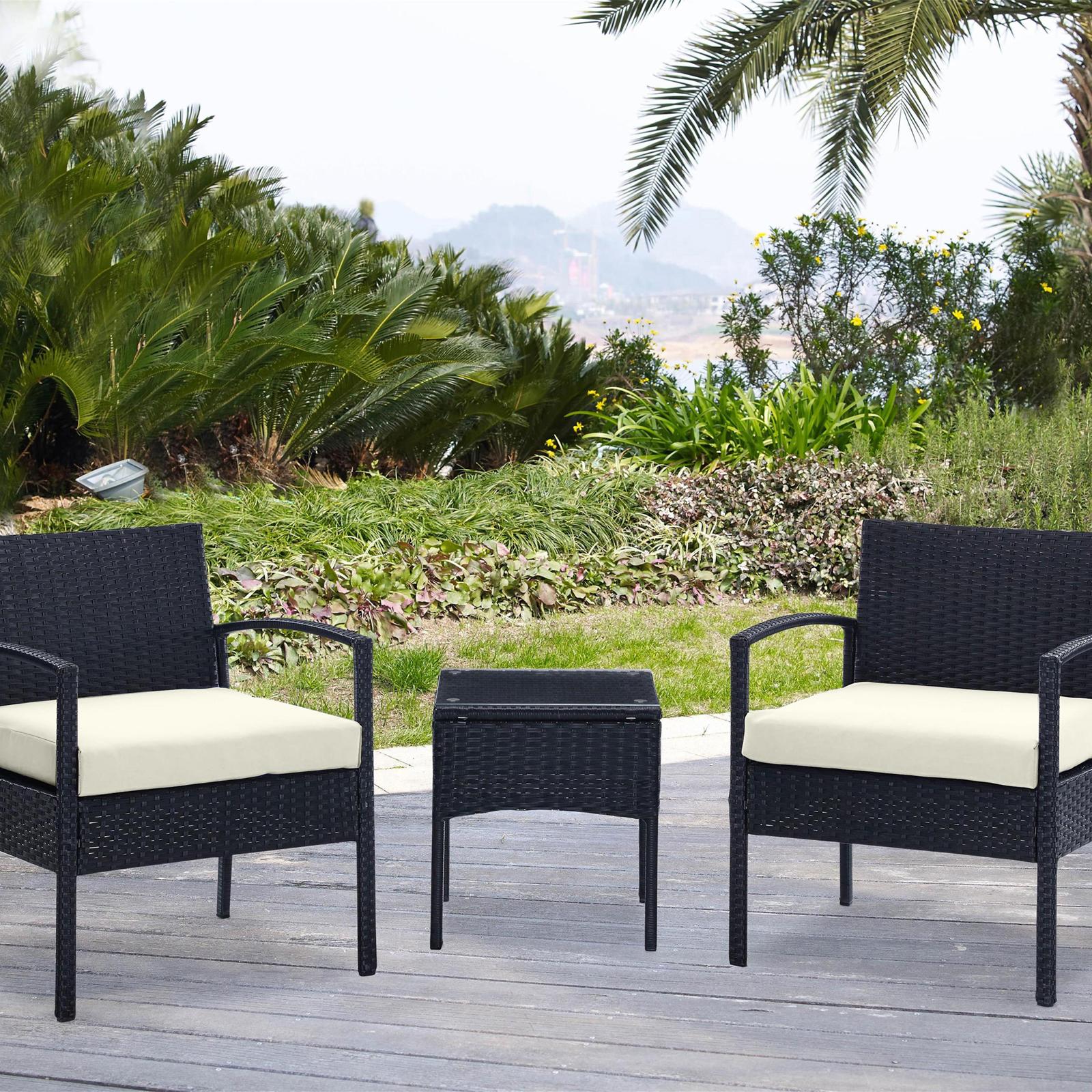 Noli Steel Rattan 3-Piece Patio Conversation Set 17 Noli Steel Rattan 3-Piece Patio Conversation Set