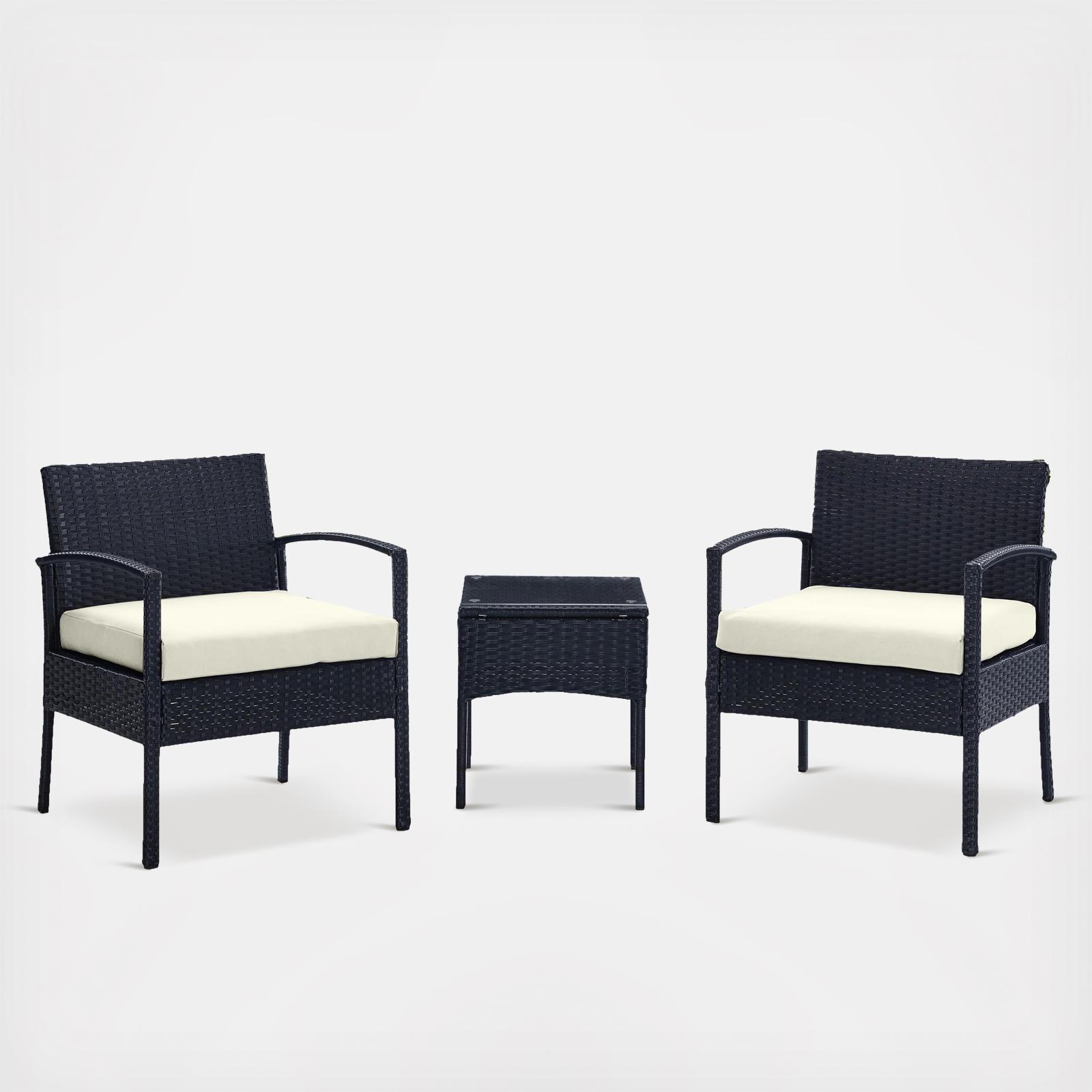 Noli Steel Rattan 3-Piece Patio Conversation Set 2 Noli Steel Rattan 3-Piece Patio Conversation Set