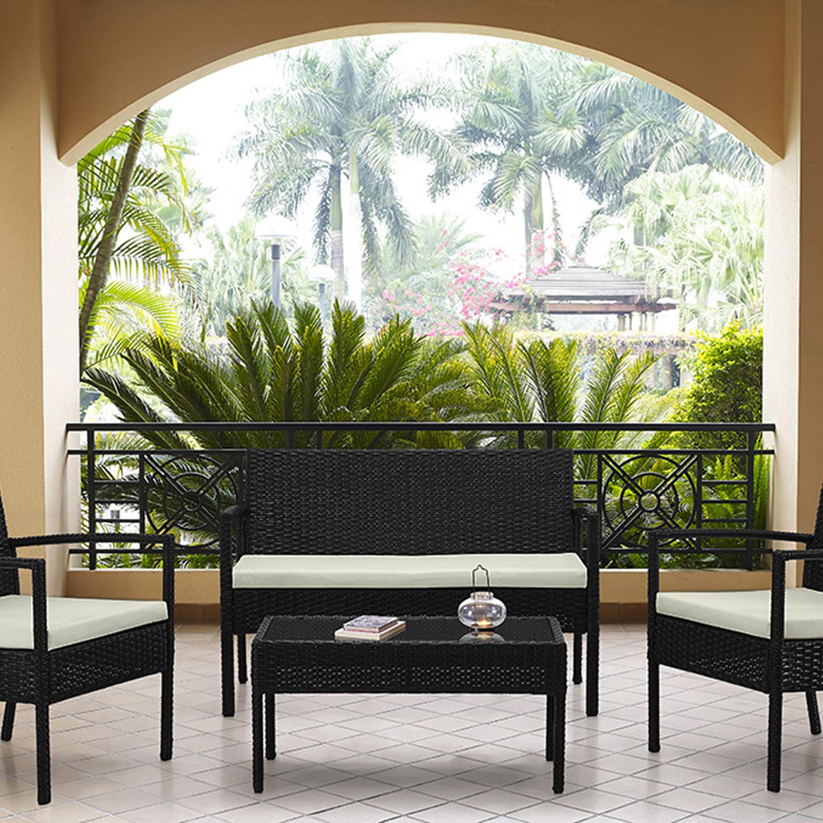 Noli Steel Rattan 4-Piece Patio Conversation Set 1 Noli Steel Rattan 4-Piece Patio Conversation Set